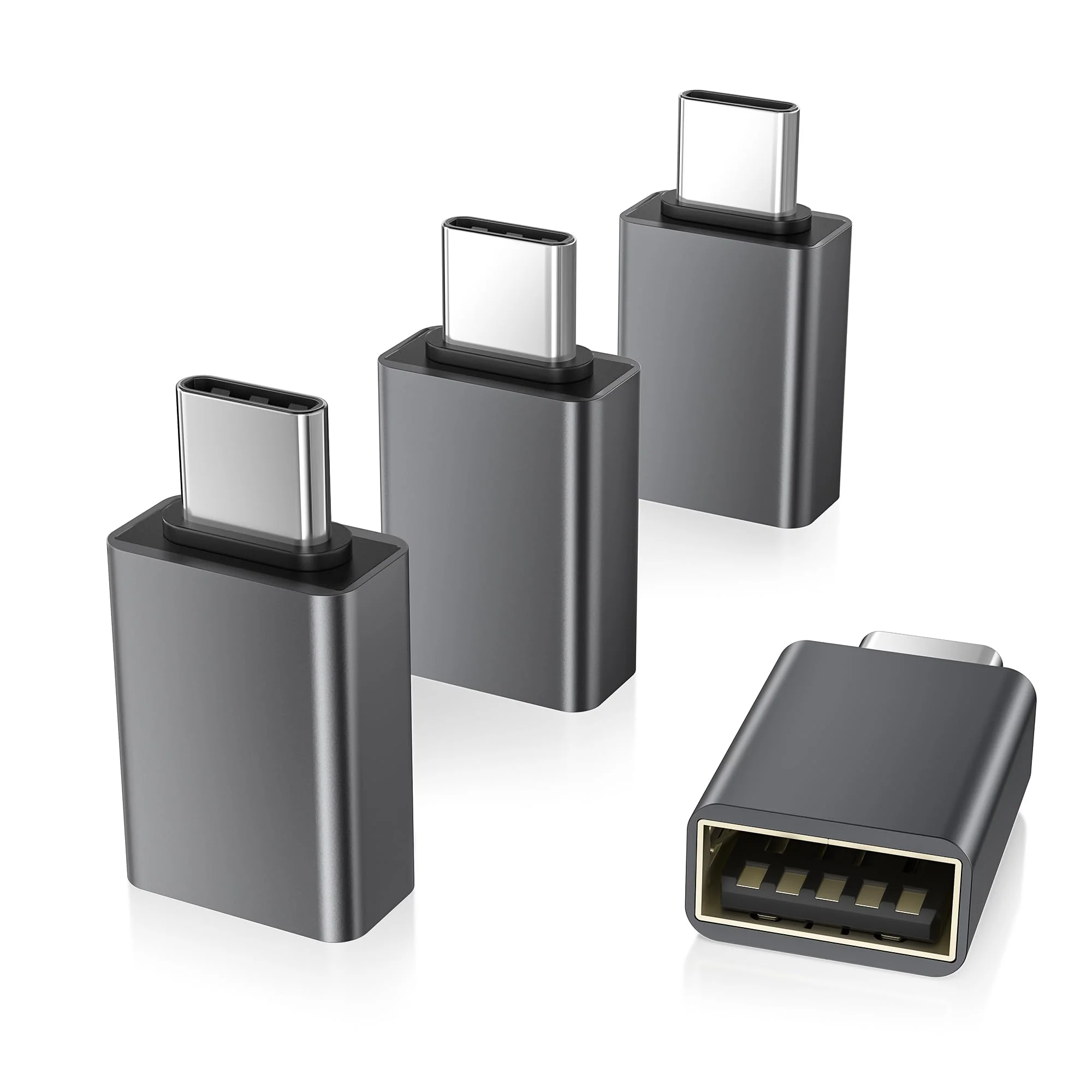 Elebase USB C to USB Adapter 4Pack,USBC Male to USB 3.0 Female MacBook Pro Air Adapter,Type C Thunderbolt 3 OTG Converter for Flash Thumb Drive,iPad,Mac,Apple iPhone 16 15,Samsung S24,Laptop,Tablets Gray
