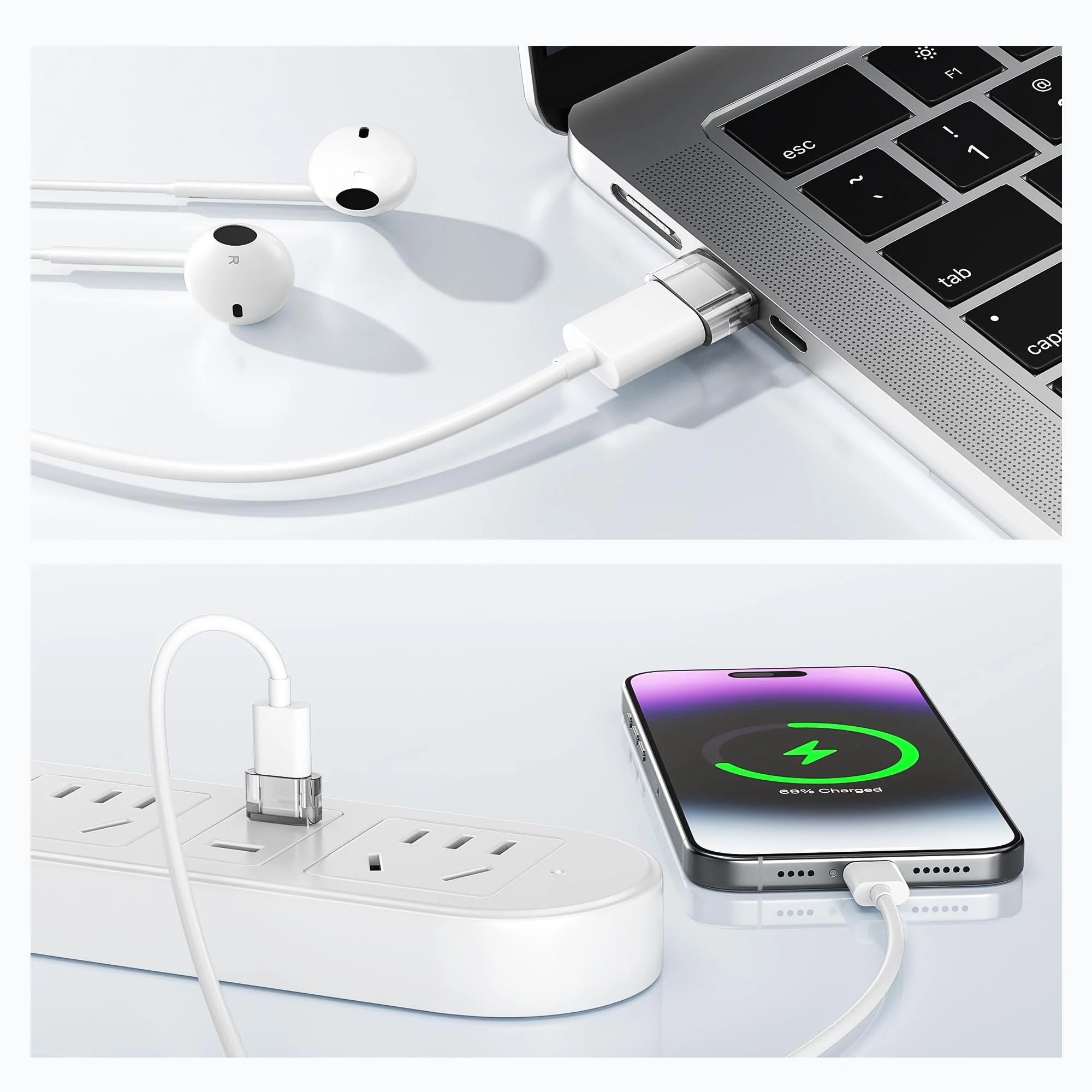 Elebase USB to USB C Adapter 4 Pack,Transparent Type-C Female to A Male Car Charger Converter for New iPhone 16 Pro Max Plus 15 14 13,Apple Watch 10 9 8,Airpods,iPad Air 5 Mini 6 7,Samsung S24 Ultra - Image 5