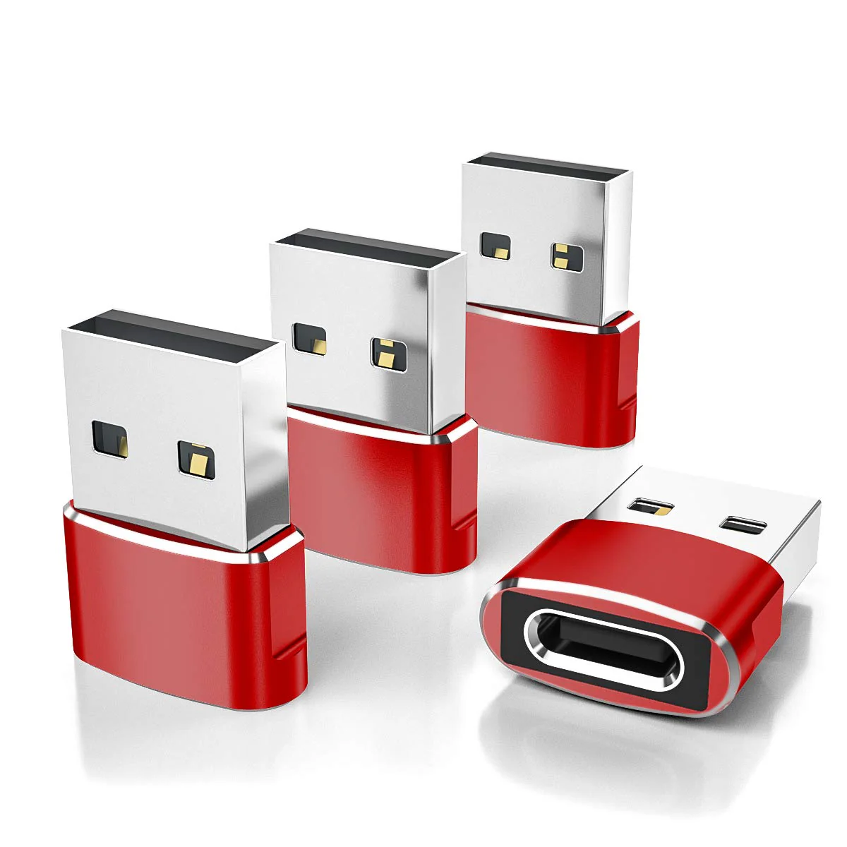 Elebase USB to USB C Adapter 4Pack,Type C Female to A Male Cable Converter for Apple Watch Ultra iWatch 10 7 8 SE,iPhone 16 15 14 Pro Max Plus,Airpods 4th,iPad 8th 9th 10th Air 5th Mini 6th Generation Red
