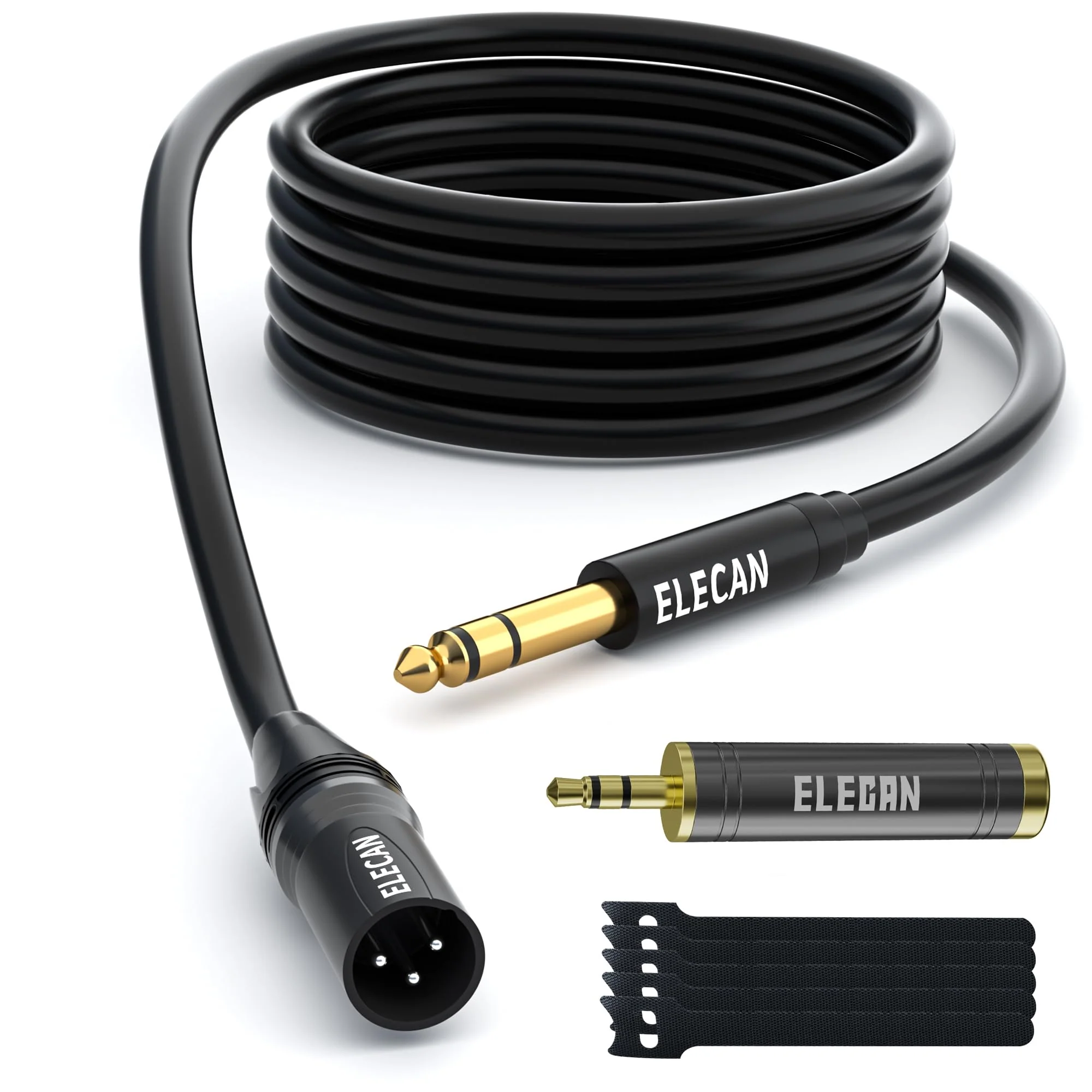 Elecan 6.35mm (1/4 Inch) TRS to XLR Cable 50 Ft Male to Male-Balanced Shielded 3 Pin XLR to 1/4 Quarter inch Cord, Profesional/HiFi Stereo Guitar Cable with 6.35 mm to 3.5 mm Aadpter+Ties 50FT 6.35mm to XLR Male