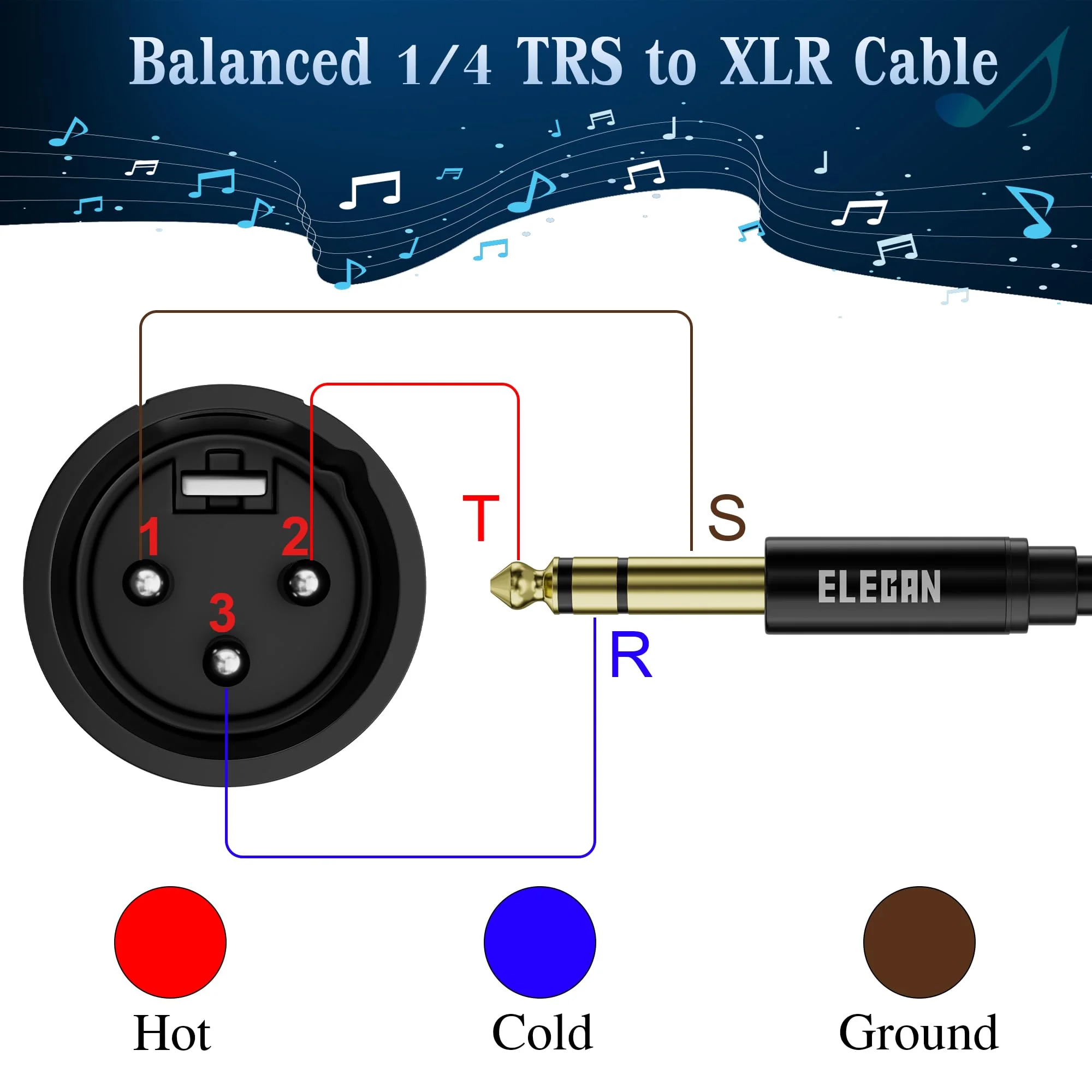 Elecan 6.35mm (1/4 Inch) TRS to XLR Cable 50 Ft Male to Male-Balanced Shielded 3 Pin XLR to 1/4 Quarter inch Cord, Profesional/HiFi Stereo Guitar Cable with 6.35 mm to 3.5 mm Aadpter+Ties 50FT 6.35mm to XLR Male - Image 3