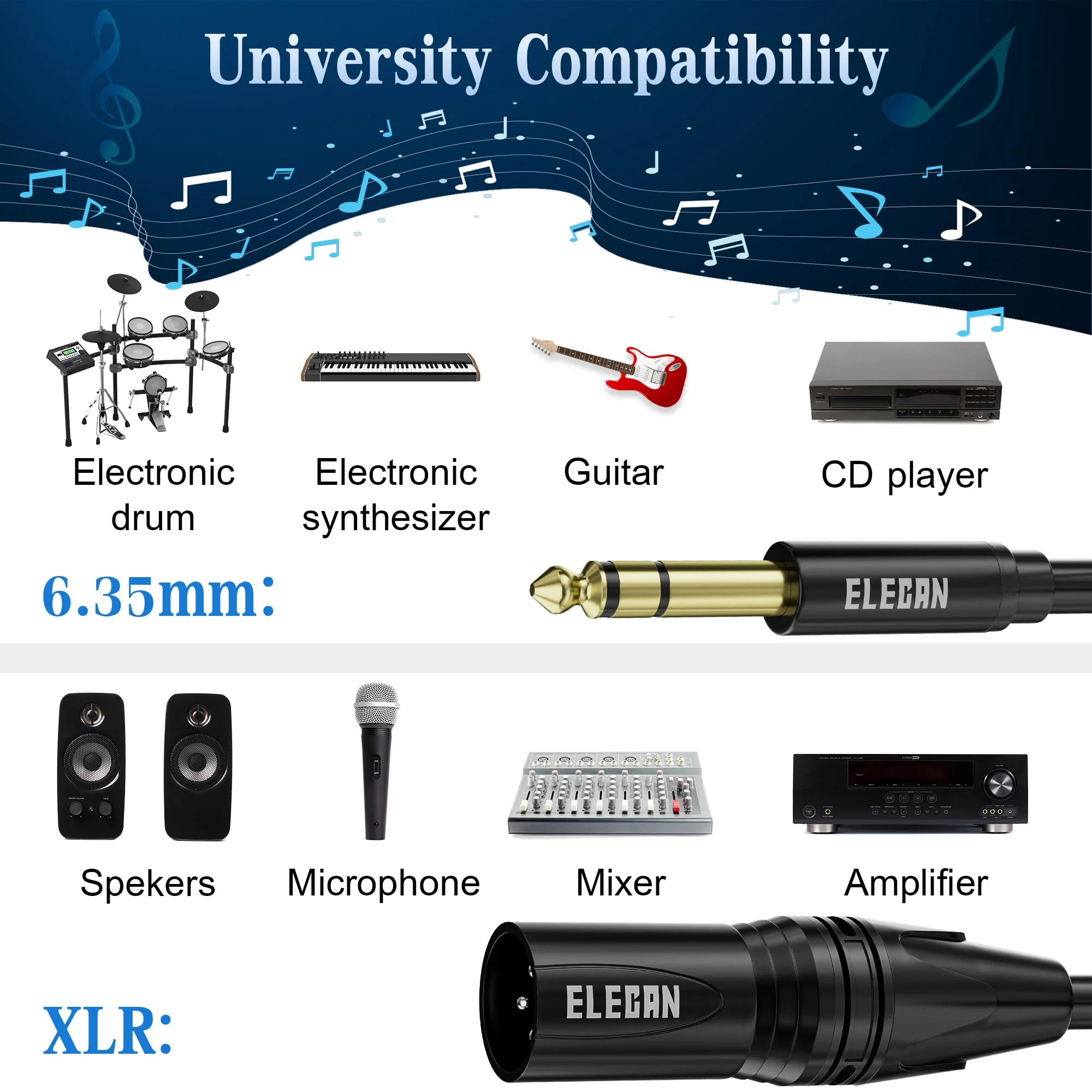Elecan 6.35mm (1/4 Inch) TRS to XLR Cable 50 Ft Male to Male-Balanced Shielded 3 Pin XLR to 1/4 Quarter inch Cord, Profesional/HiFi Stereo Guitar Cable with 6.35 mm to 3.5 mm Aadpter+Ties 50FT 6.35mm to XLR Male - Image 6