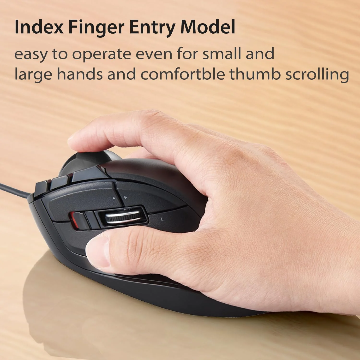 ELECOM DEFT Trackball Mouse, Wired, Finger Control, 8-Button Function with Smooth Tracking, Ergonomic Design, Windows11, macOS (M-DT2URBK) Black / Black ball - Image 2