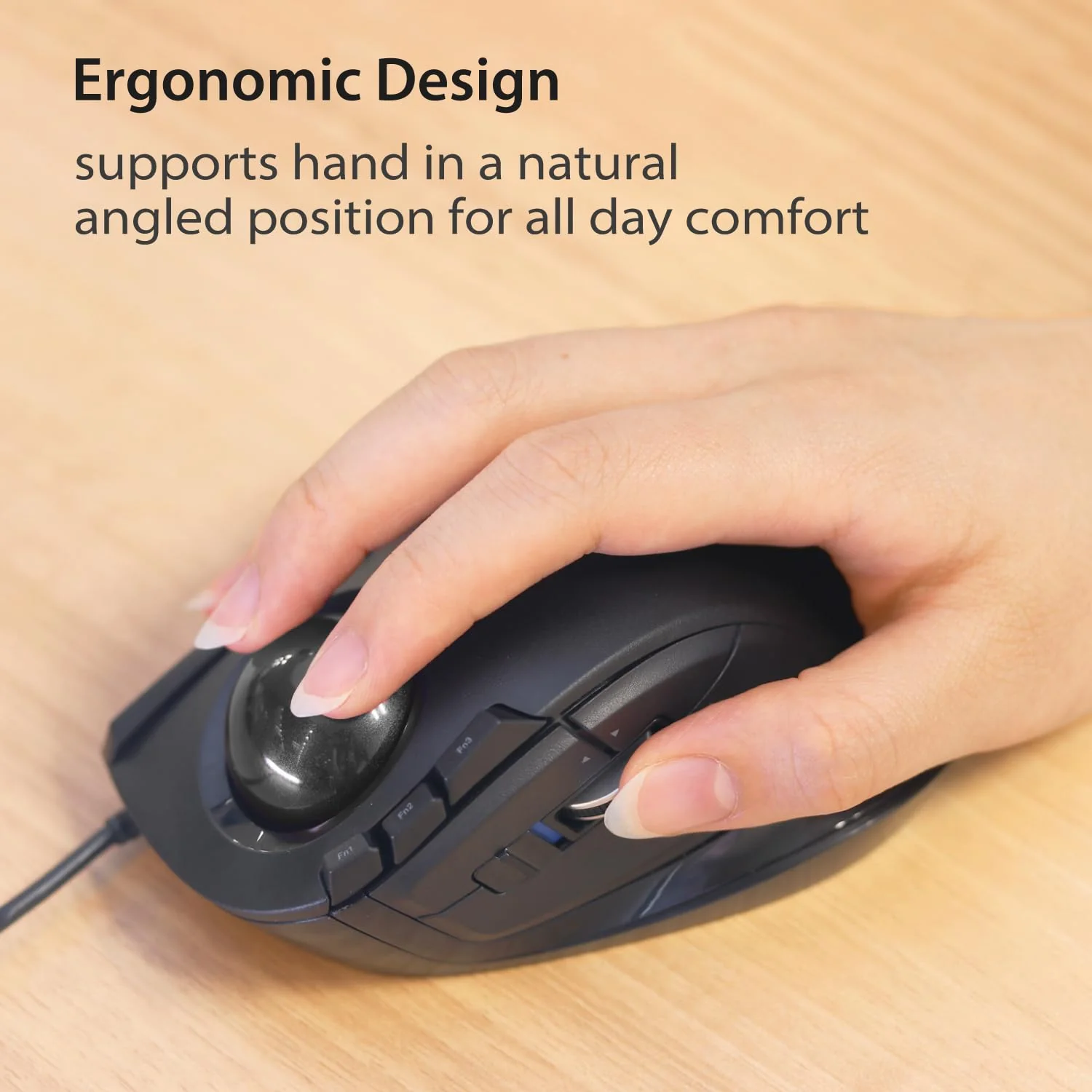 ELECOM DEFT Trackball Mouse, Wired, Finger Control, 8-Button Function with Smooth Tracking, Ergonomic Design, Windows11, macOS (M-DT2URBK) Black / Black ball - Image 3