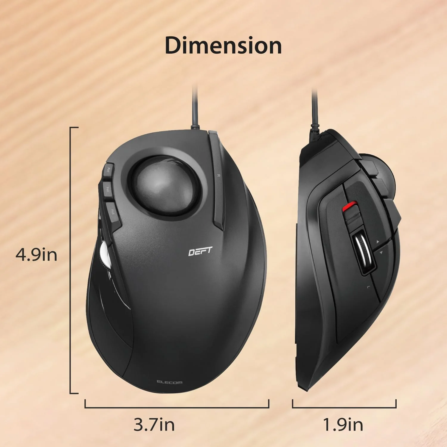 ELECOM DEFT Trackball Mouse, Wired, Finger Control, 8-Button Function with Smooth Tracking, Ergonomic Design, Windows11, macOS (M-DT2URBK) Black / Black ball - Image 7