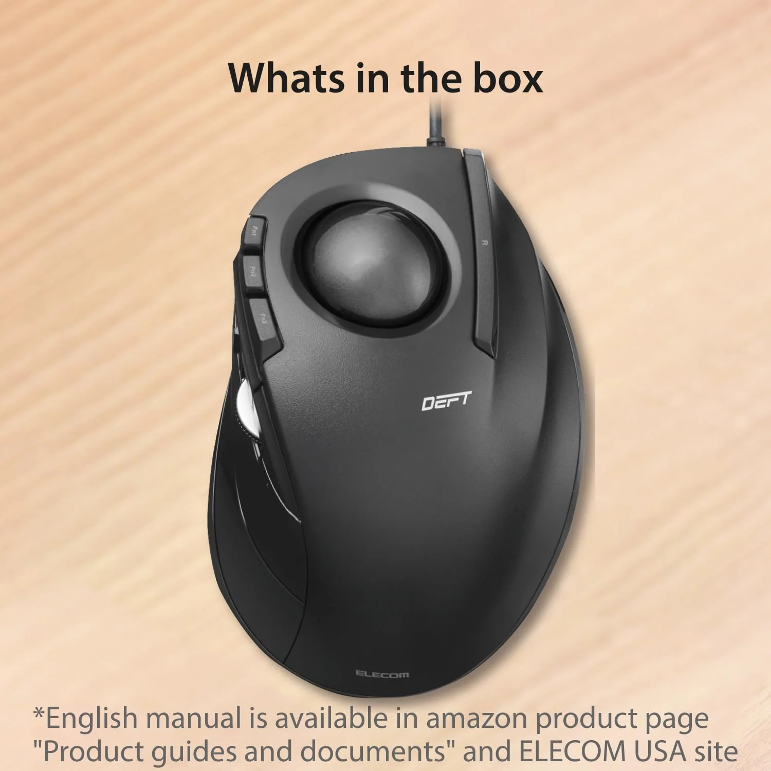 ELECOM DEFT Trackball Mouse, Wired, Finger Control, 8-Button Function with Smooth Tracking, Ergonomic Design, Windows11, macOS (M-DT2URBK) Black / Black ball - Image 8