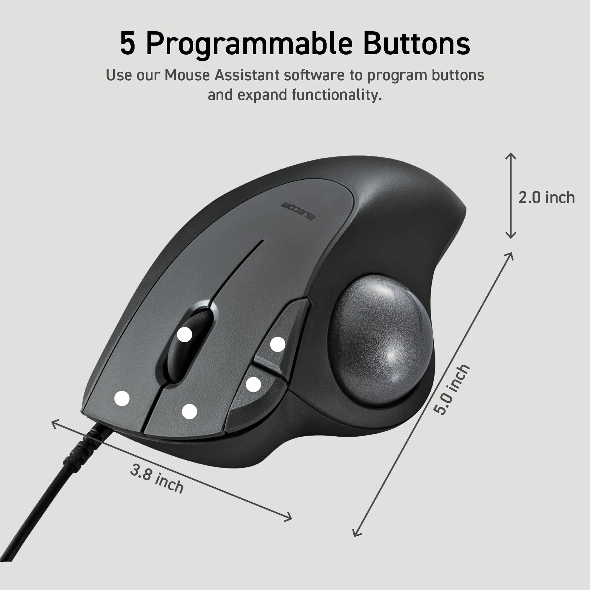 ELECOM Ergonomic Comfort Design Trackball IST Wired USB-A Connection, Super Smooth Tracking with Roller Ball Bearing, 36mm Ball, Thumb Control, Compatible for Windows, PC, and Mac Black (M-IT11URBK) - Image 9