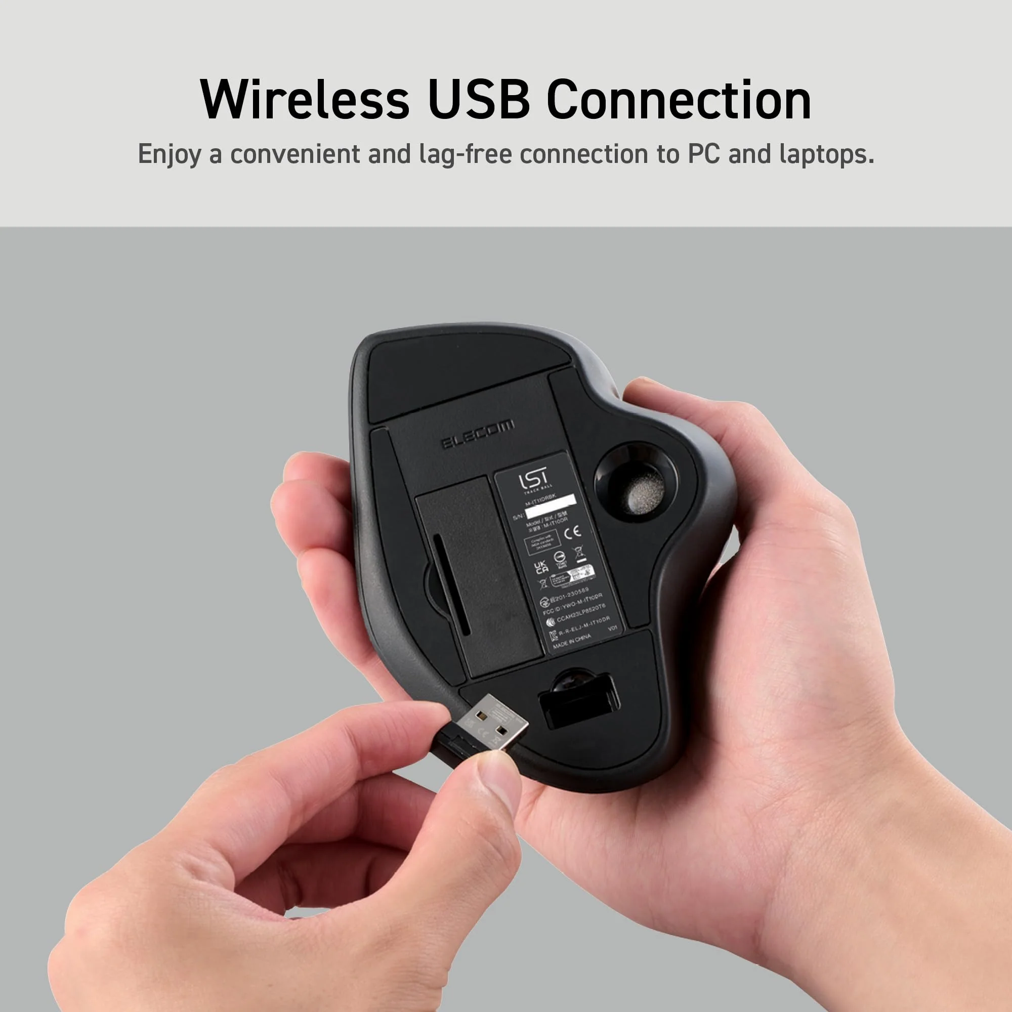 ELECOM Ergonomic Comfort Design Trackball IST Wireless 2.4GHz Connect, Super-Smooth Tracking with Roller Ball Bearing, 36mm Ball, Thumb Control, Compatible for Windows, PC, and Mac Black (M-IT11DRBK) USB-Wireless - Image 6