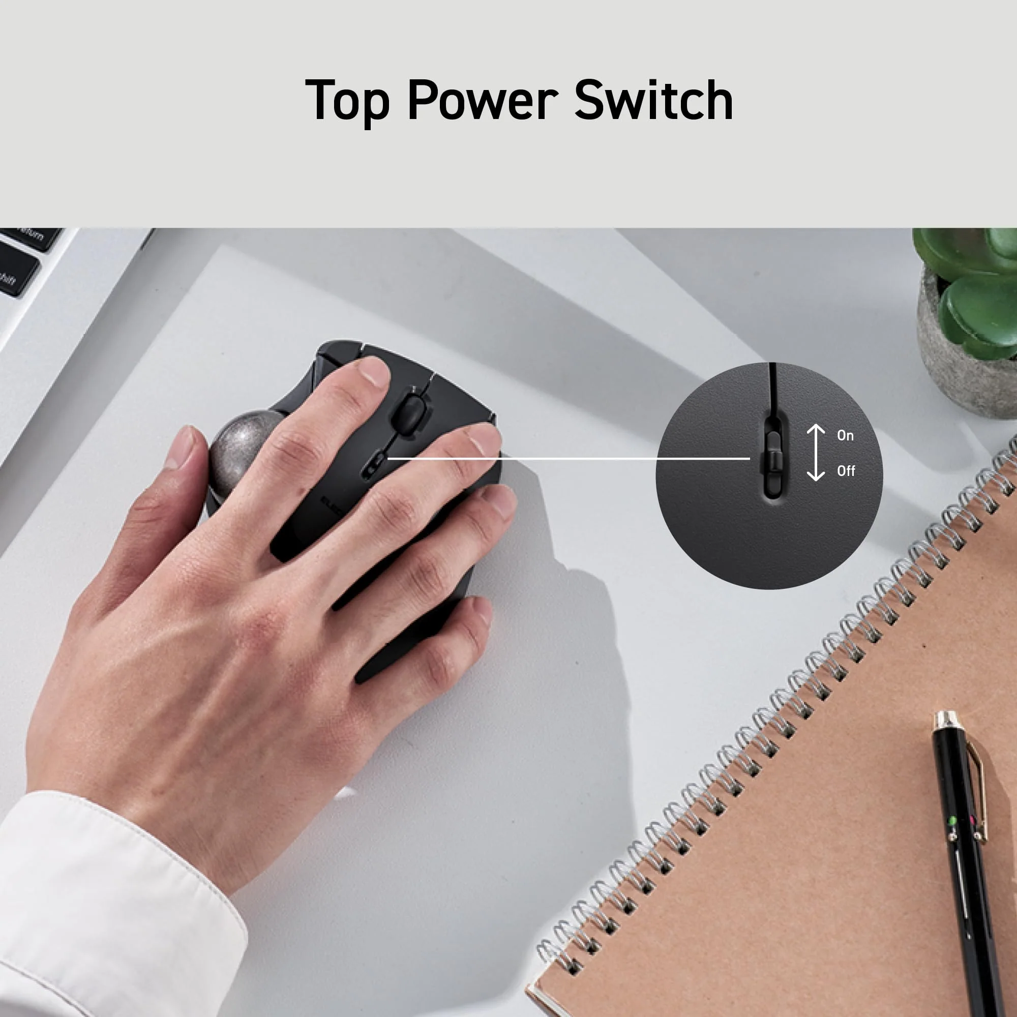 ELECOM Ergonomic Comfort Design Trackball IST Wireless 2.4GHz Connect, Super-Smooth Tracking with Roller Ball Bearing, 36mm Ball, Thumb Control, Compatible for Windows, PC, and Mac White (M-IT11DRWH) USB-Wireless - Image 9