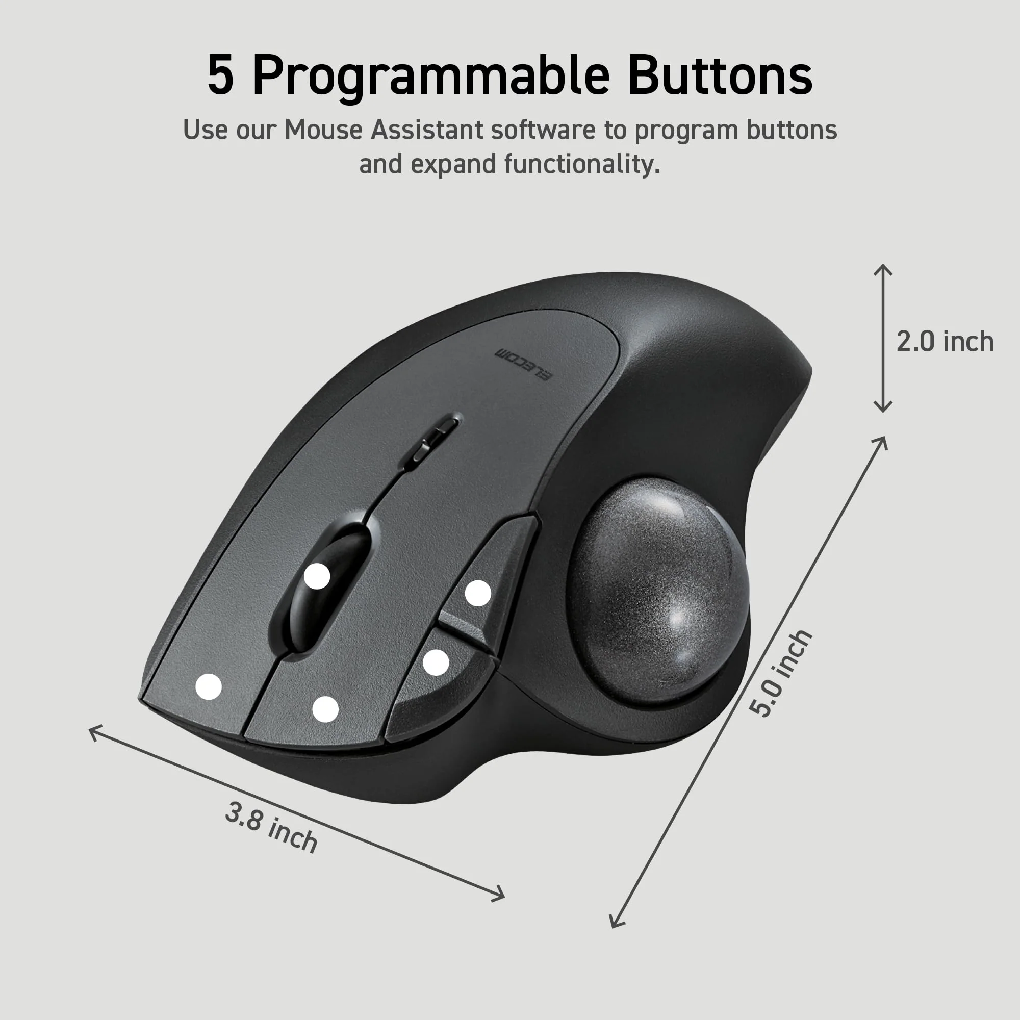 ELECOM Ergonomic Comfort Design Trackball IST Wireless 2.4GHz Connection, Smooth Tracking with Ruby Ball Bearing, 36mm Ball, Thumb Control, Compatible for Windows, PC, and Mac Black (M-IT10DRBK) USB-Wireless - Image 10