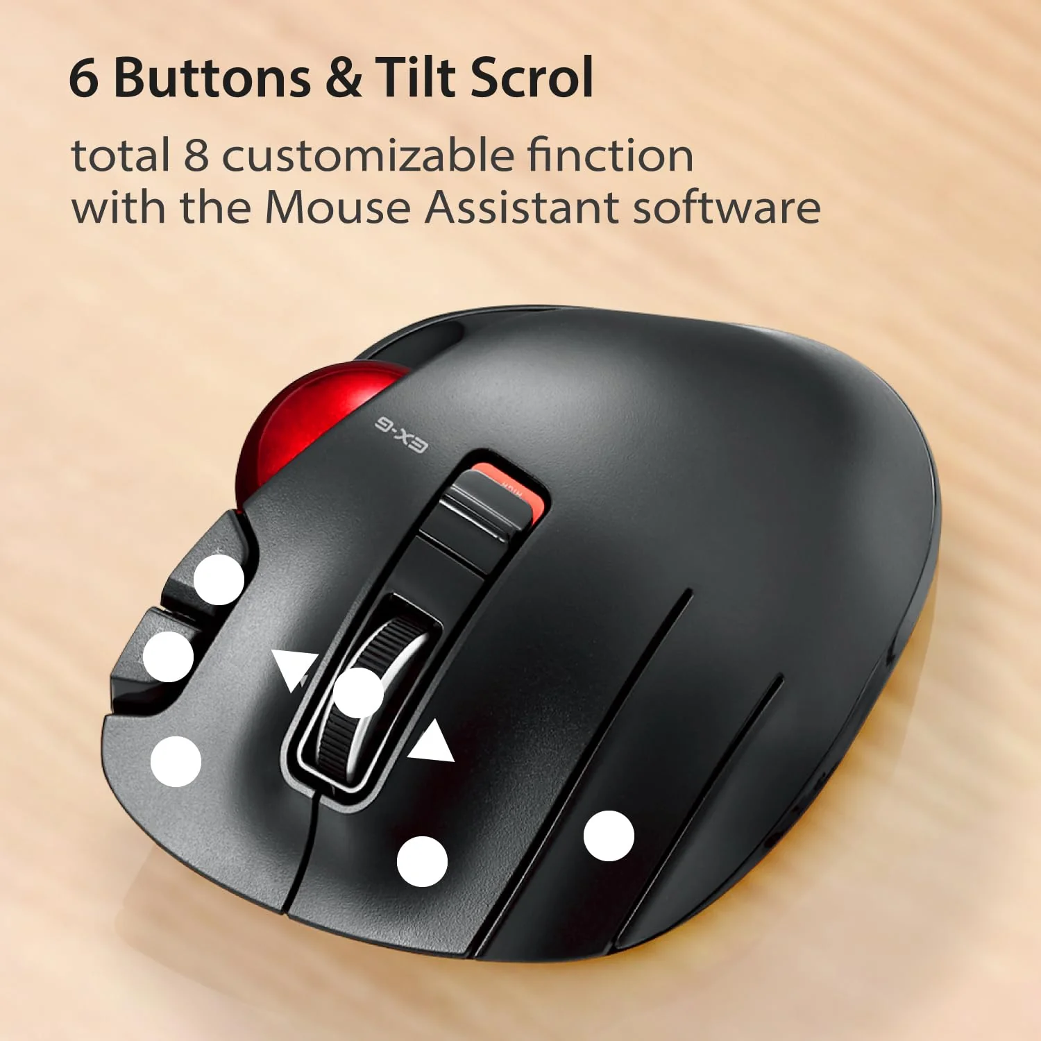 ELECOM EX-G Left Handed Trackball Mouse, 2.4 GHz USB Wireless, Ergonomic, Thumb Control, Tracking Roller Ball, 6 Programmable Buttons, Tilt Scroll - Image 4