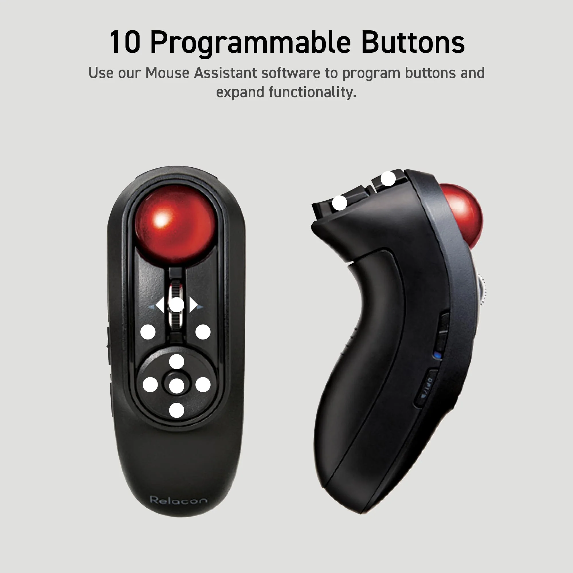 ELECOM Relacon Handheld Trackball Pointer, Ergonomic Thumb Mouse for Right or Left Hand, Bluetooth, 10 Buttons for TV, Presentation, Game, PC & MAC - Image 9