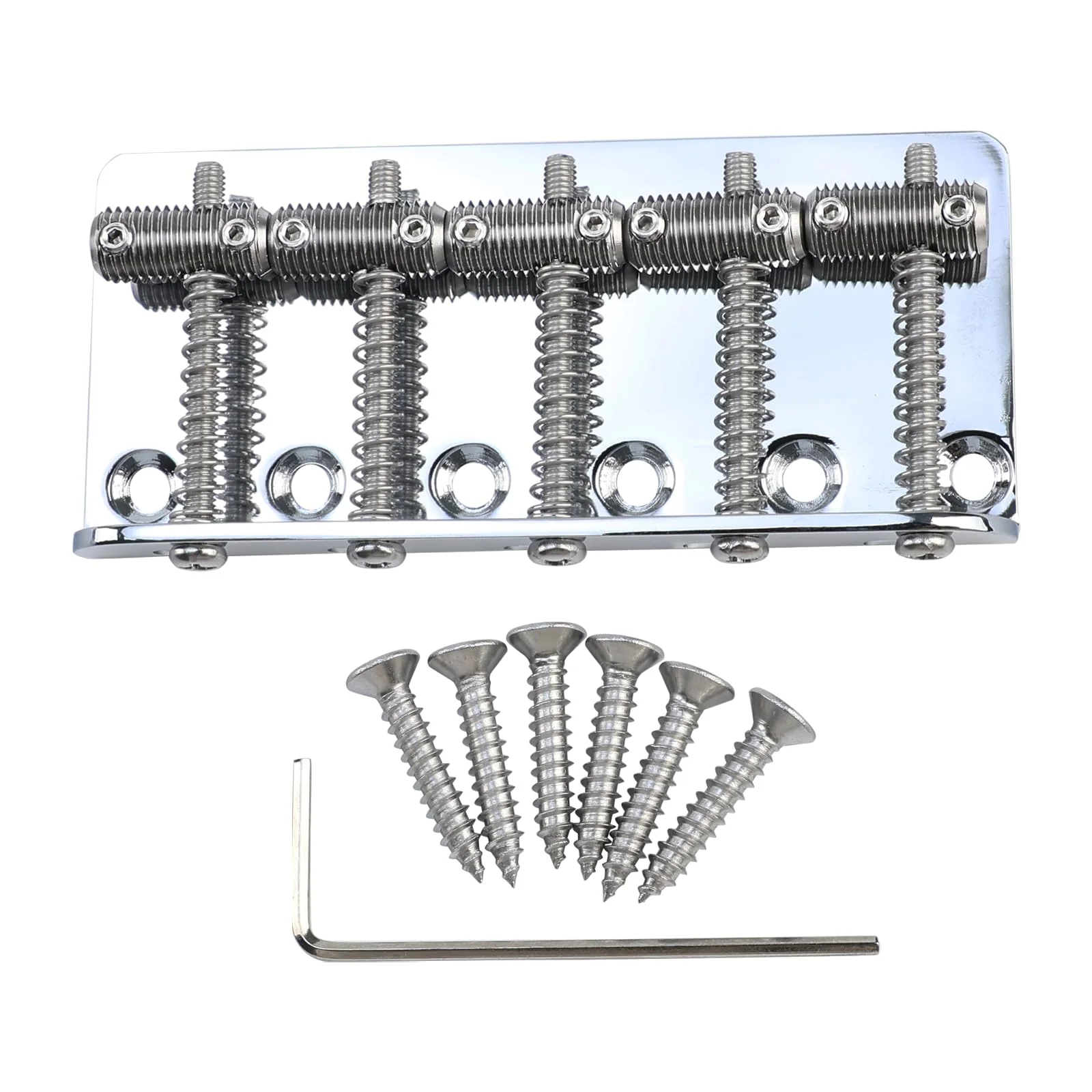 Electric Bass Guitar Bridge with Stainless Steel Threaded Saddles Plate 5 String Fixed Bridge Compatible with Vintage style Fender Jazz Precision Bass Bridge Replacement Parts Chrome 5 Piece