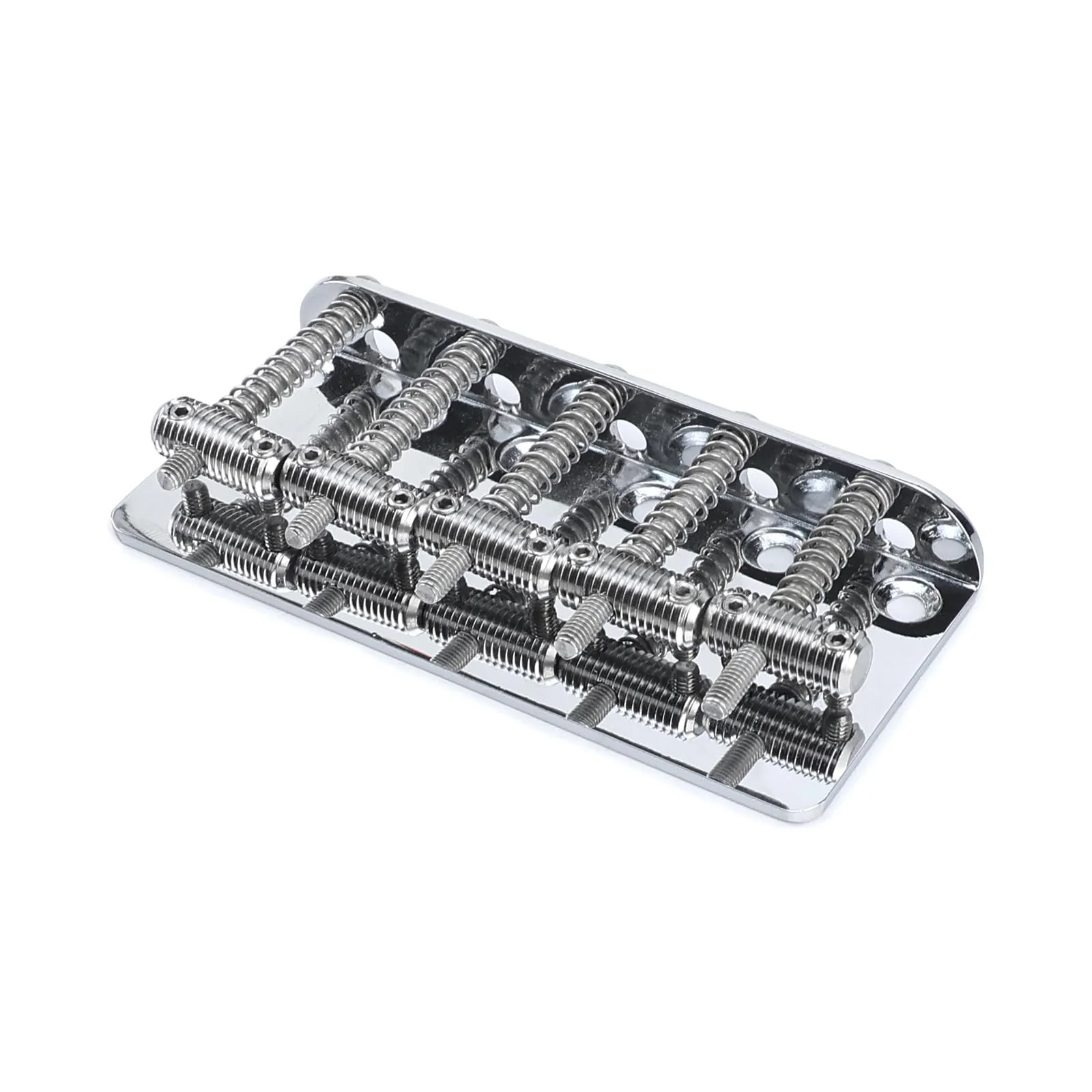 Electric Bass Guitar Bridge with Stainless Steel Threaded Saddles Plate 5 String Fixed Bridge Compatible with Vintage style Fender Jazz Precision Bass Bridge Replacement Parts Chrome 5 Piece - Image 2