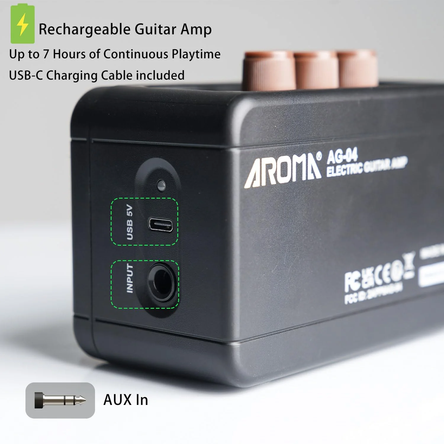 Electric Guitar Amp 5W Portable Rechargeable Battery Powered Practice Guitar Combo Amplifier Speaker with Headphone Aux Jack - Image 6