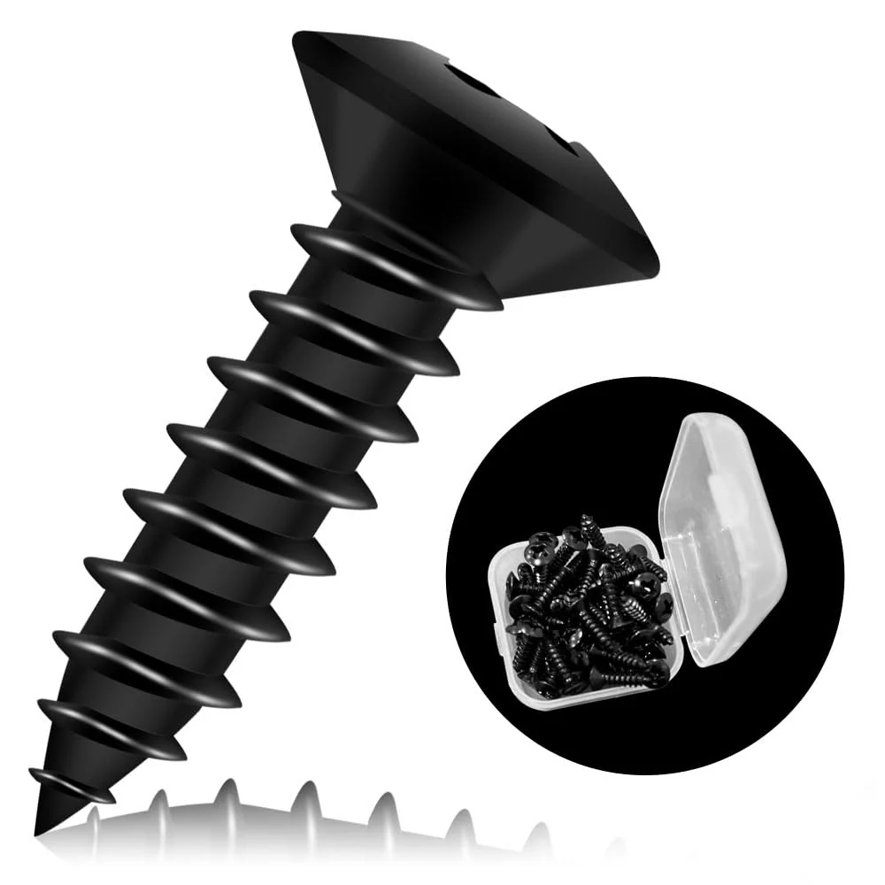 Electric Guitar Bass Pickguard Screws 3mm Pick Guards Scratch Plate Mounting Screws for Fender Strat ST Tele TL Stratocaster Telecaster Gibson LP Les Paul SG (Black) Black - Image 2