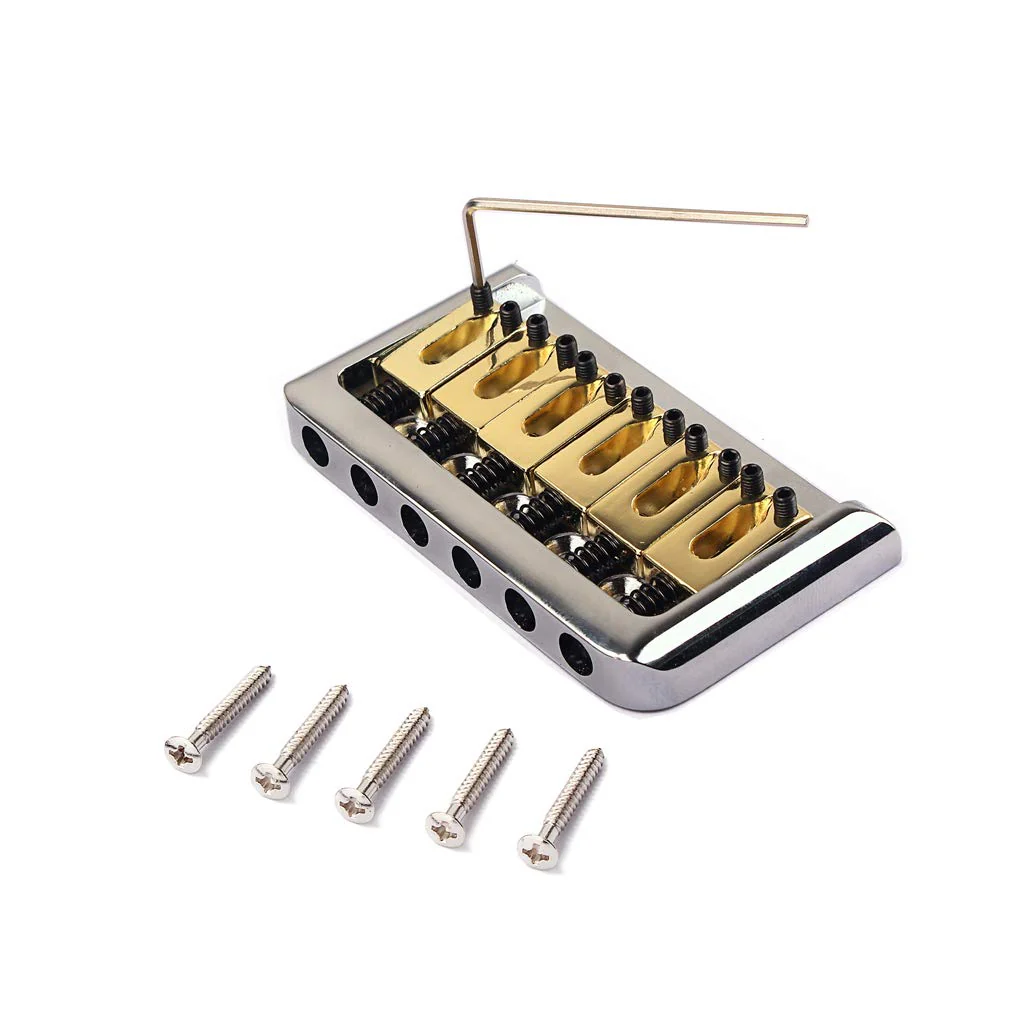 Electric Guitar Bridge Fixed Hardtail Bridge with Brass Saddle for Electric Guitar Replacement Part Chrome Silver+Brass Saddle