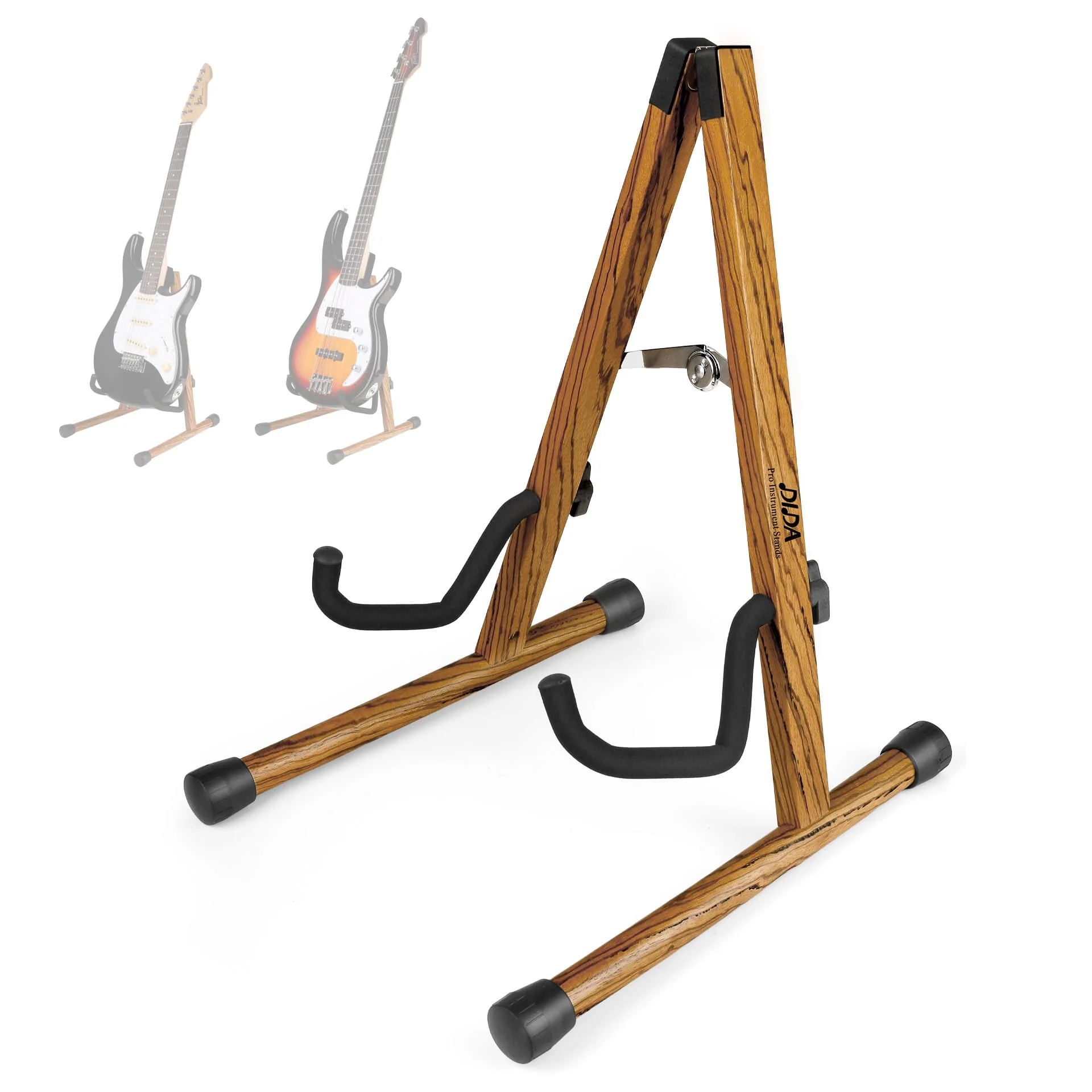 Electric Guitar Stand, Bass Guitar Stand, A Frame Wooden Floor Stand for Bass, Electric Guitar with Soft foam and Non-slip Base Rubber, Electric Guitar Bass Stand for Studio, Living Room, Zebrawood Electric Guitar & Bass