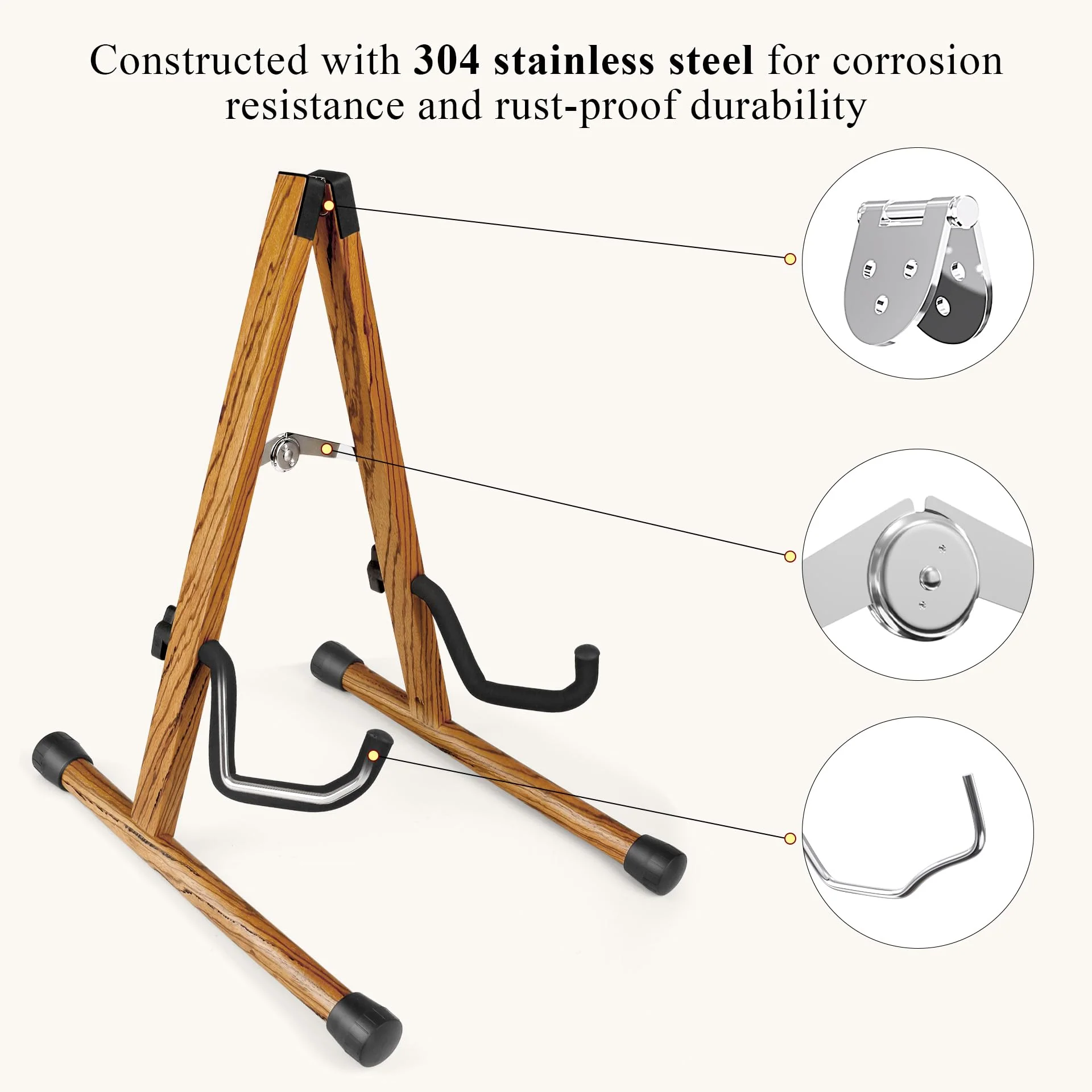 Electric Guitar Stand, Bass Guitar Stand, A Frame Wooden Floor Stand for Bass, Electric Guitar with Soft foam and Non-slip Base Rubber, Electric Guitar Bass Stand for Studio, Living Room, Zebrawood Electric Guitar & Bass - Image 3