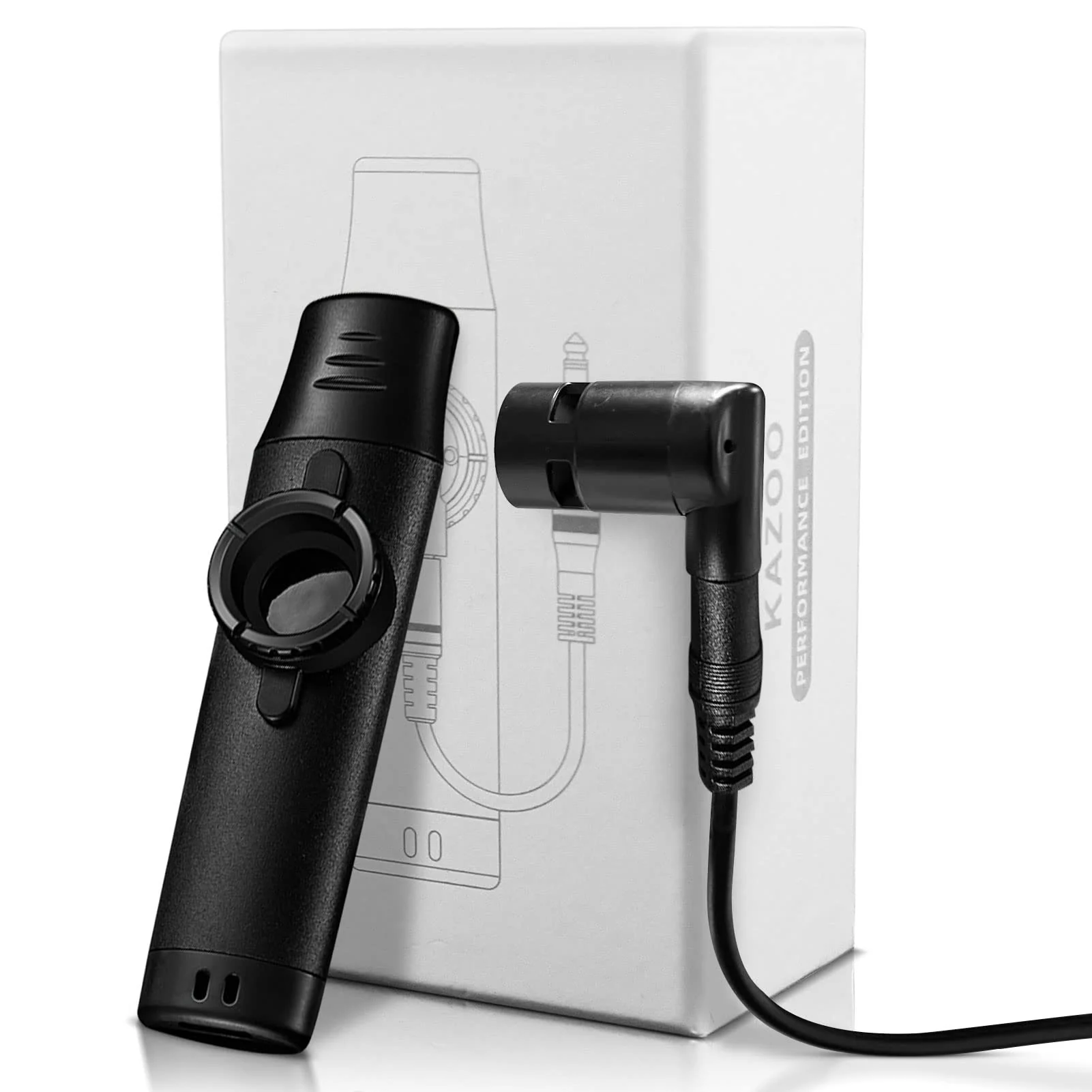 Electric Kazoo With Pickup, Professional Metal Kazoo with 5 Pcs Extra Membranes, 9.8ft Replaceable Cable and Jack, Adjustable Tone Music Instrument for Kids/Adults/Music Lovers(Electric Black) Electric Black