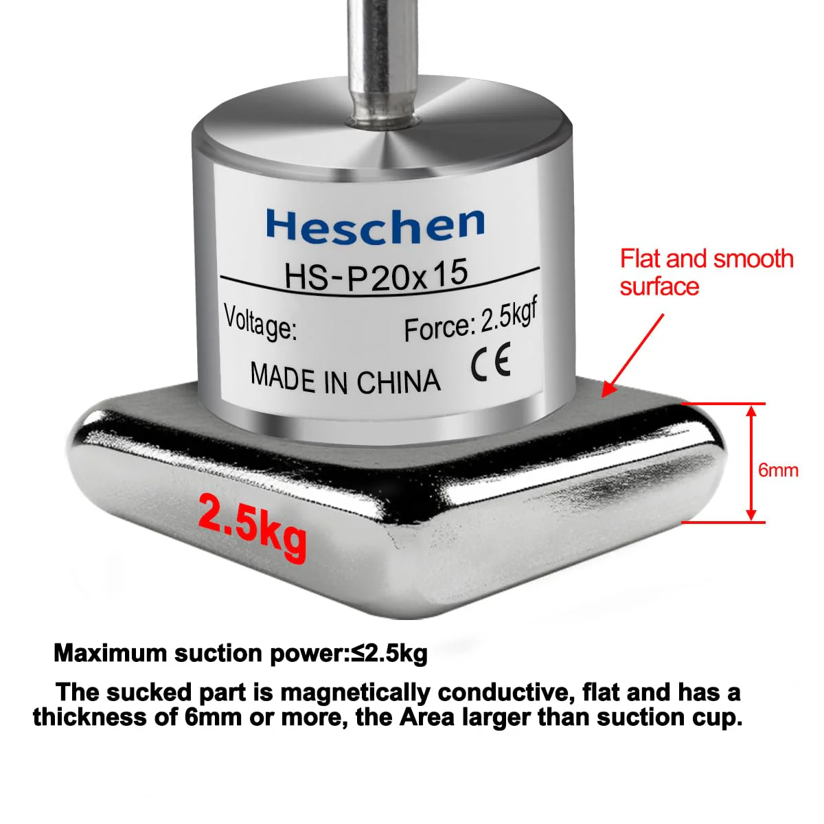 Electromagnet Magnet Solenoid P20/15, OD: 20mm, DC 24V, 2.5Kg/5.5lb - Image 3