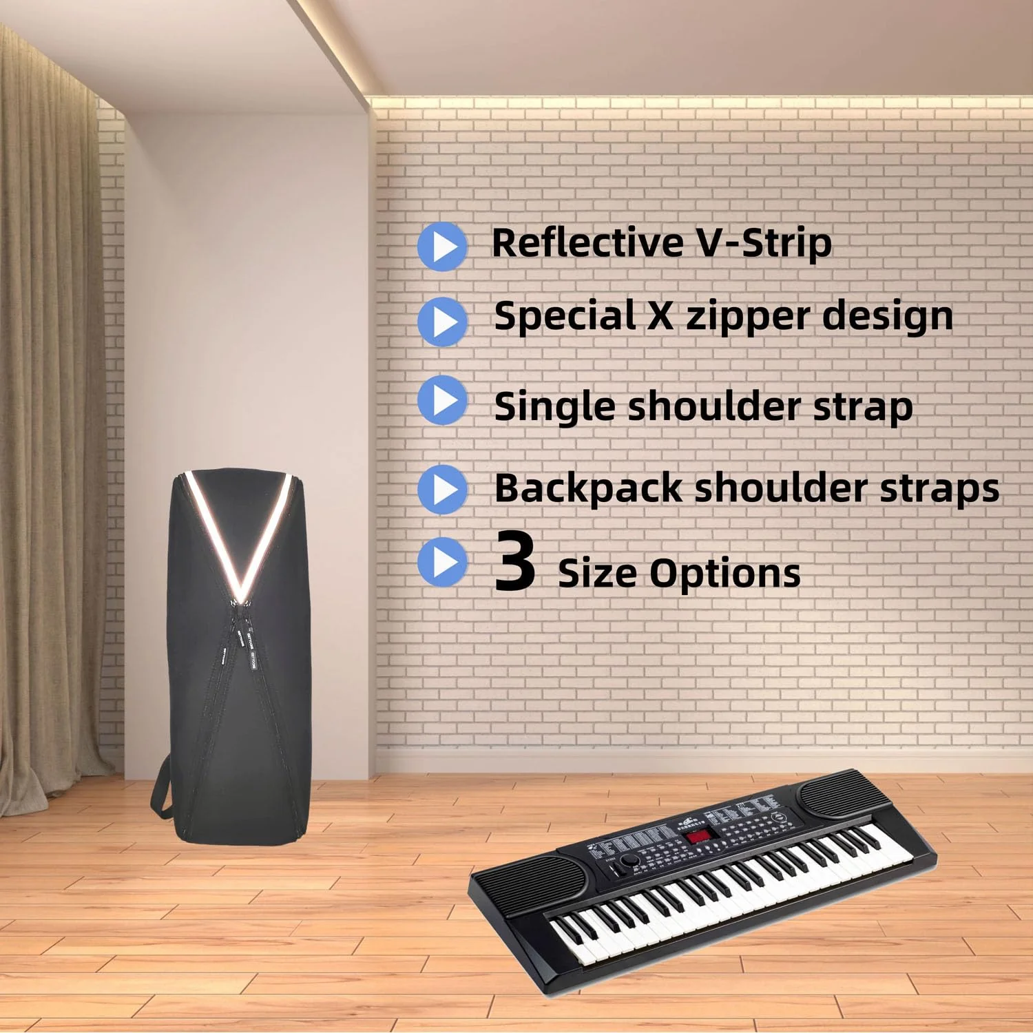 Electronic Keyboard Bag For 32 Keys Piano Dust Cover Bag with Adjustable Straps and V-Shaped Reflective Design-Easy to Carry(Long 22 IN Width 6.5 IN Height 2.56 IN) Small - Image 6