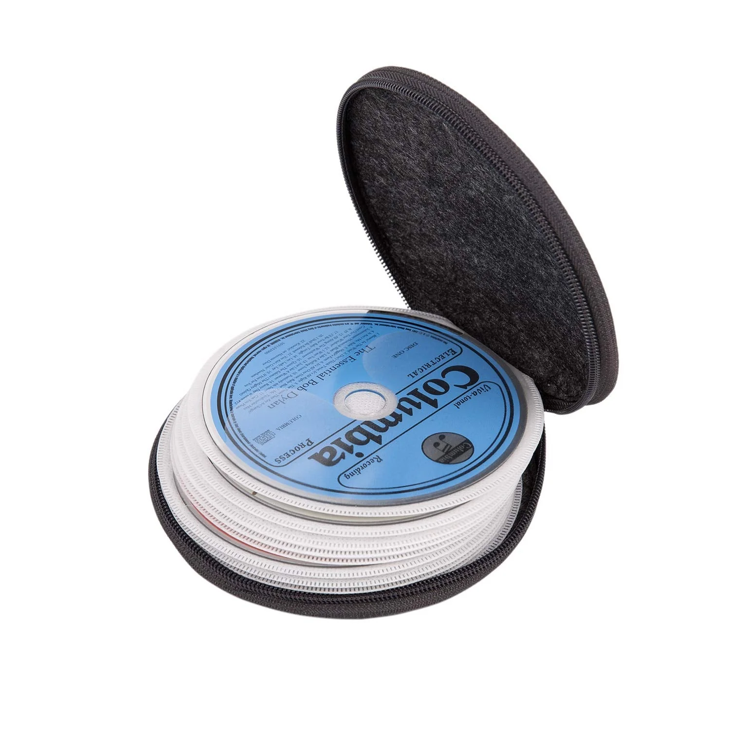 ELEZAY Small CD Case Round Felt 20 Capacity CDs Storage Wallet DVD Disc Holder Compact,Gray A-Gray - Image 5