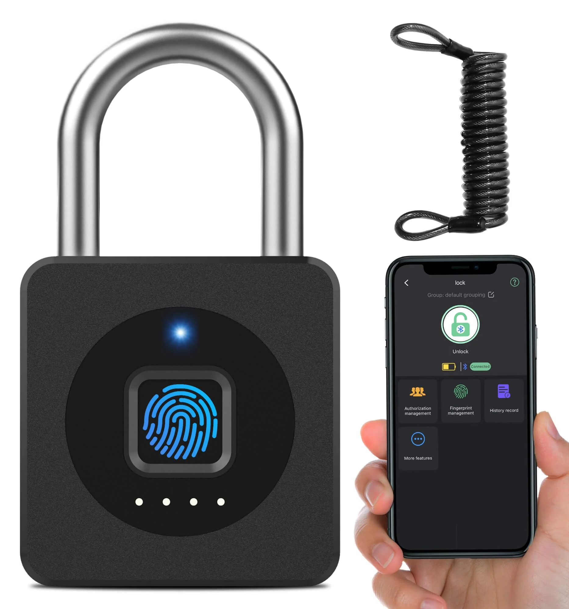 eLinkSmart Fingerprint Gym Locker Lock, Keyless Biometric Padlock, Weatherproof Electronic Digital Smart Combo Pad Lock for Outdoor Fence Gate Storage Fridge Helmet Ski Pool Shed (Black, with Cable) Black, with Cable