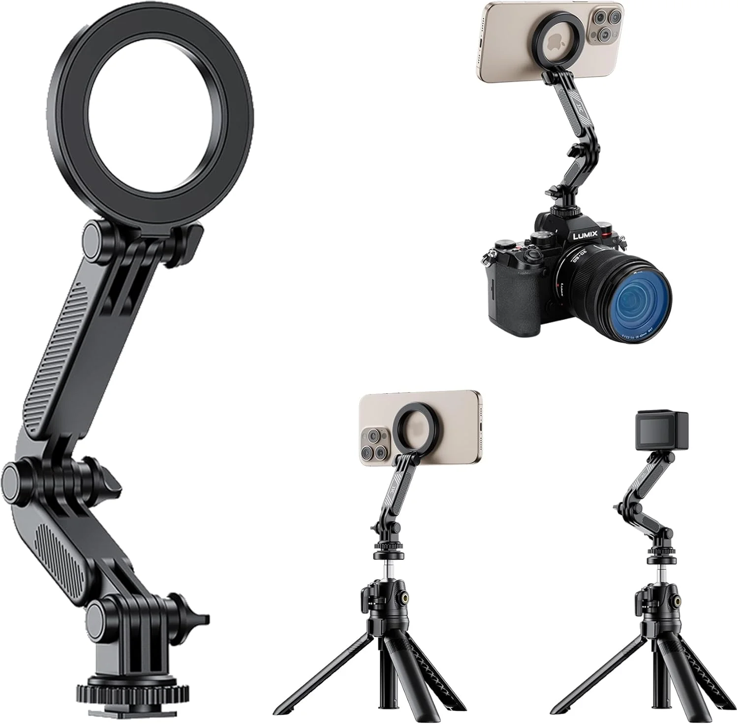 elitehood Magnetic Phone Tripod Mount for Magsafe, Aluminum iPhone Tripod Mount Adapter with 1/4” Screw, Cold Shoe Phone Mount for Camera, Magsafe Tripod Mount for 16/15/14/13 Series