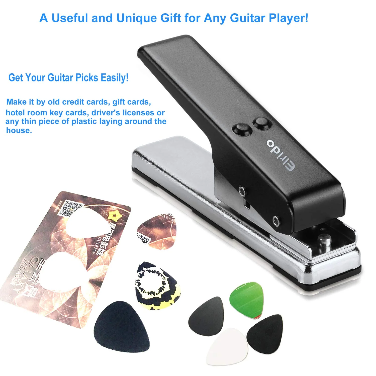 Elrido DIY Guitar Picks Maker Cutter Punch Tool Kit with 2 Pick Strips, Making Picks Create Custom Professional Plectrums for Guitar Players & Music Lovers - Unique Guitar Accessories Gift 1.5mm Black - Image 2