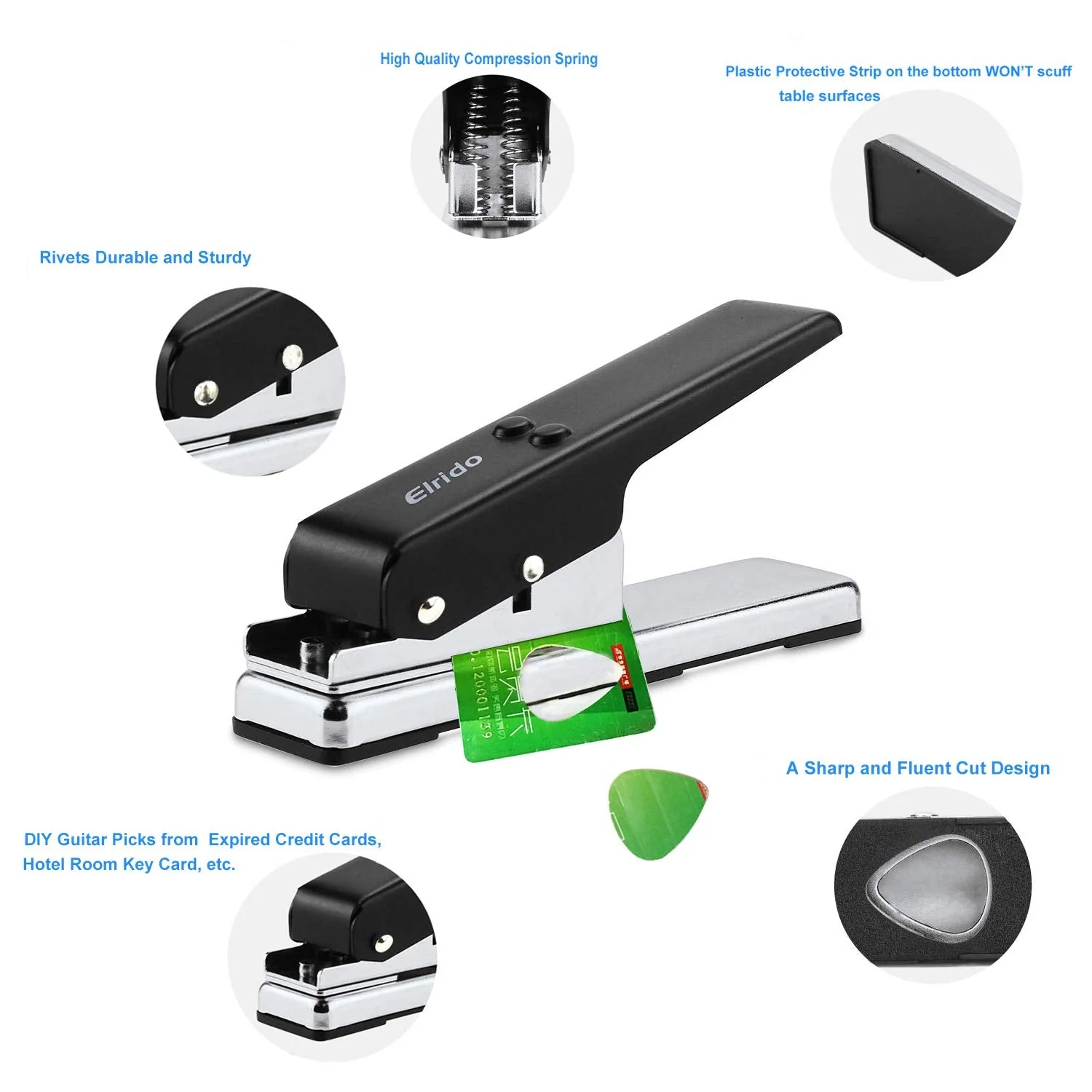 Elrido DIY Guitar Picks Maker Cutter Punch Tool Kit with 2 Pick Strips, Making Picks Create Custom Professional Plectrums for Guitar Players & Music Lovers - Unique Guitar Accessories Gift 1.5mm Black - Image 4