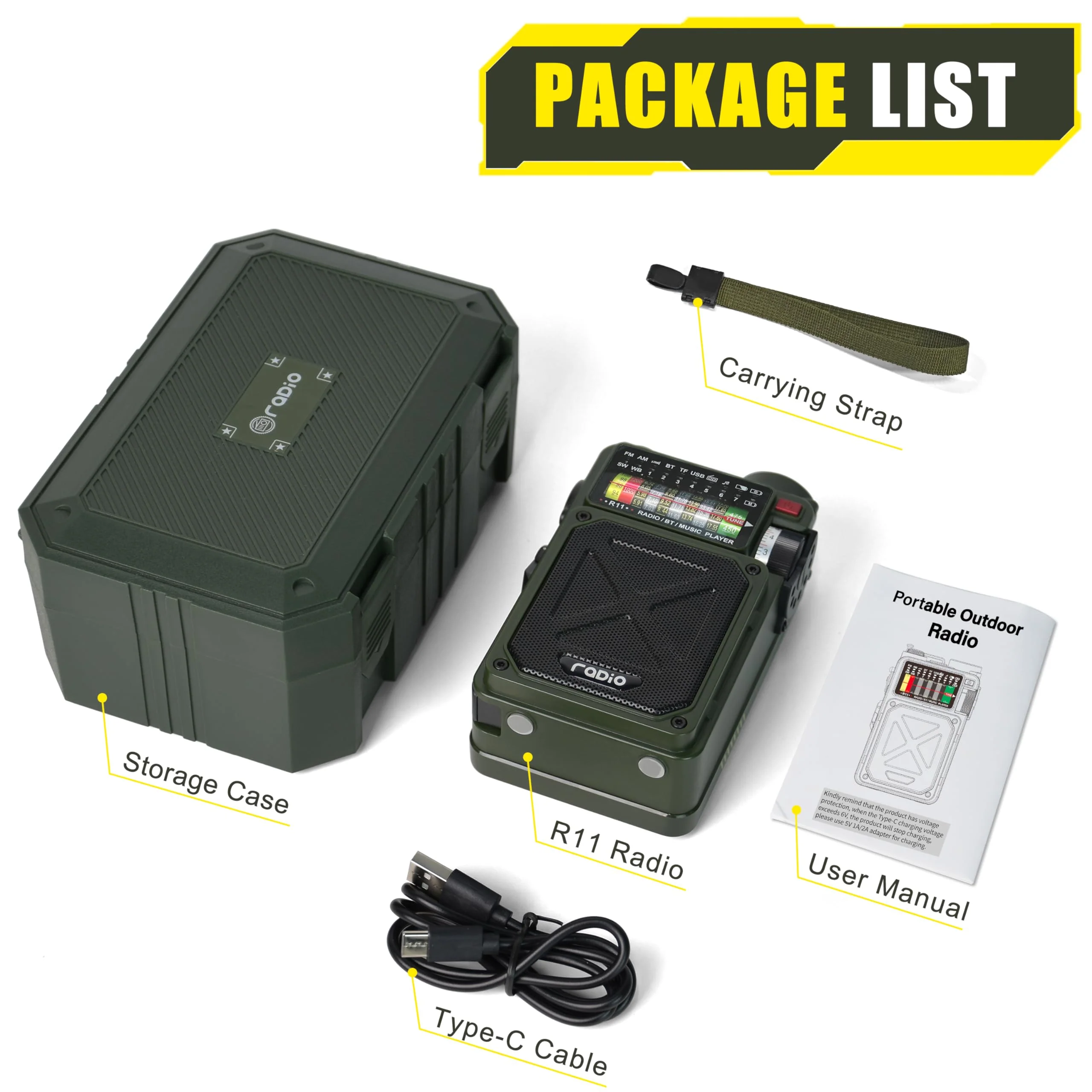 Emergency Crank Radio- Emgykit 4000mAh/14800mWh AM/FM/WB/SW/NOAA Weather Radio with Bluetooth,Flashlight,SOS Alarm, Powered by USB Charged,Hand Crank & Solar Power for Camping, Emergency Green - Image 9