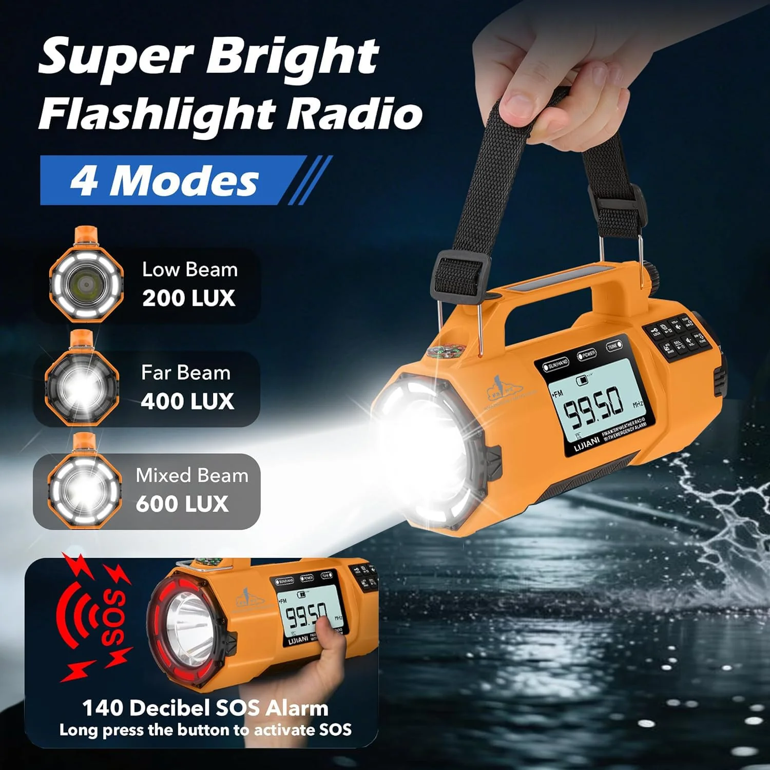 Emergency FM/AM/SW Weather Radio, Big Flashlight/Speaker,Type-C,Sleep Timer Alarm Clock, Solar Hand Crank Charge, 5000mAh Replaceable Battery,Cell Phone Charger Hurricane Survival kit yellow - Image 5