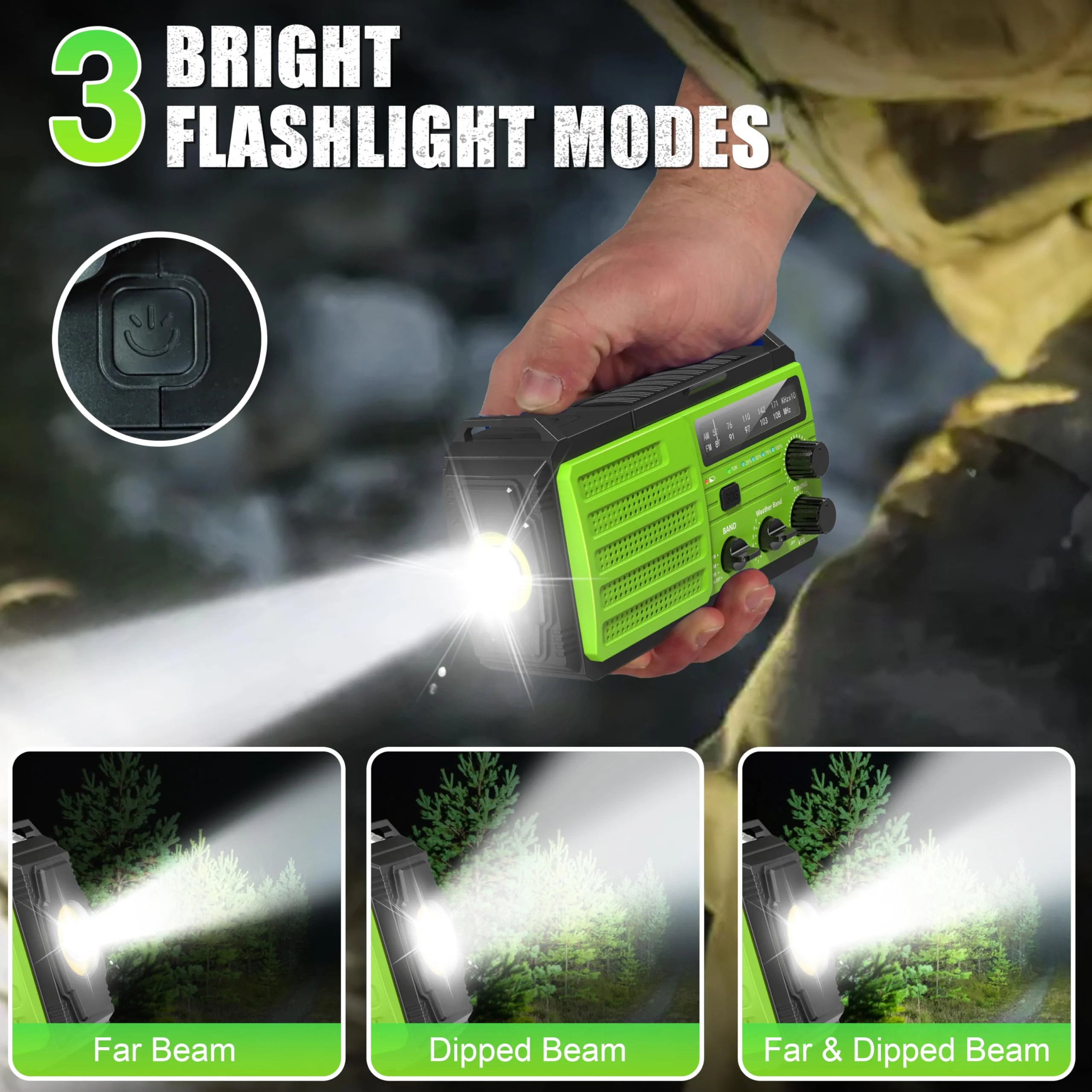 Emergency Radio 22200mWh Solar Hand Crank Emergency Radio: AM/FM/NOAA Weather Radio with Phone Charger, Flashlight & Reading Lamp, Headphone Jack, SOS Alarm for Home Survival Hurricane Green-6000mAh - Image 5