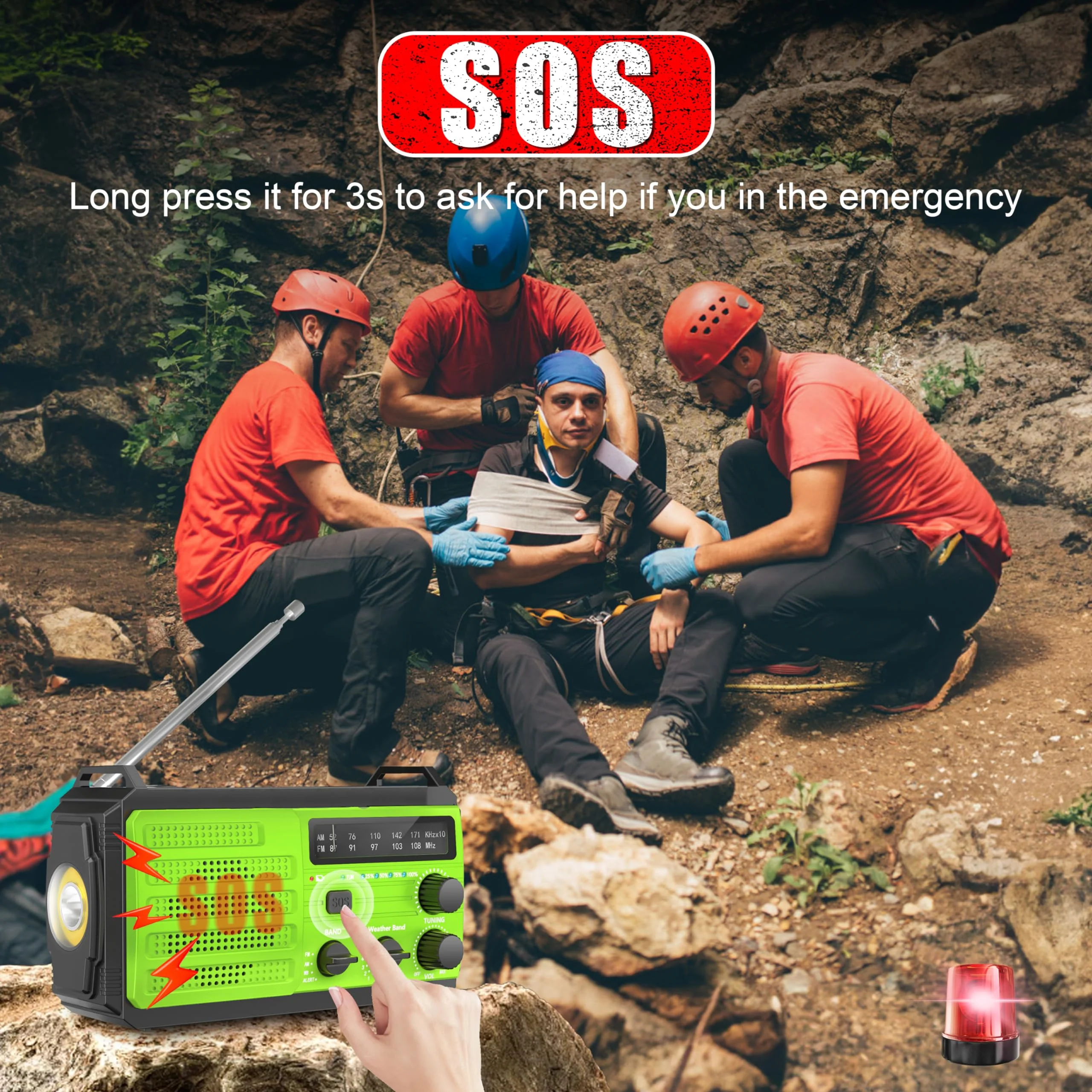 Emergency Radio 22200mWh Solar Hand Crank Emergency Radio: AM/FM/NOAA Weather Radio with Phone Charger, Flashlight & Reading Lamp, Headphone Jack, SOS Alarm for Home Survival Hurricane Green-6000mAh - Image 6