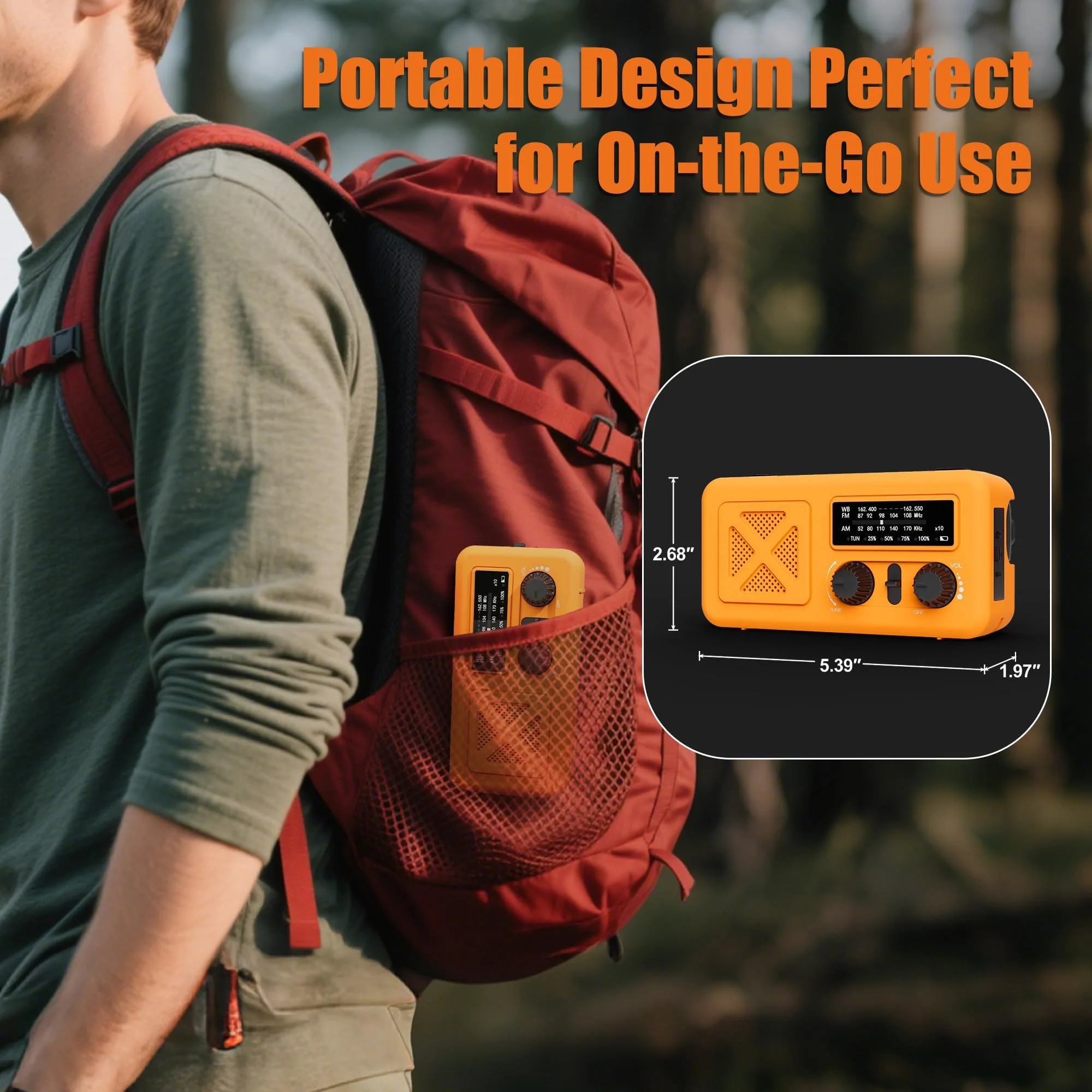 Emergency Radio Hand Crank Solar, 5000mAh/18500mWh Emergency Weather Radio, Solar Crank Radios with NOAA/AM/FM, Thermal Blanket, Paracord Bracele, for Outdoor & Home Orange 5000mAh Emergency Kit - Image 8