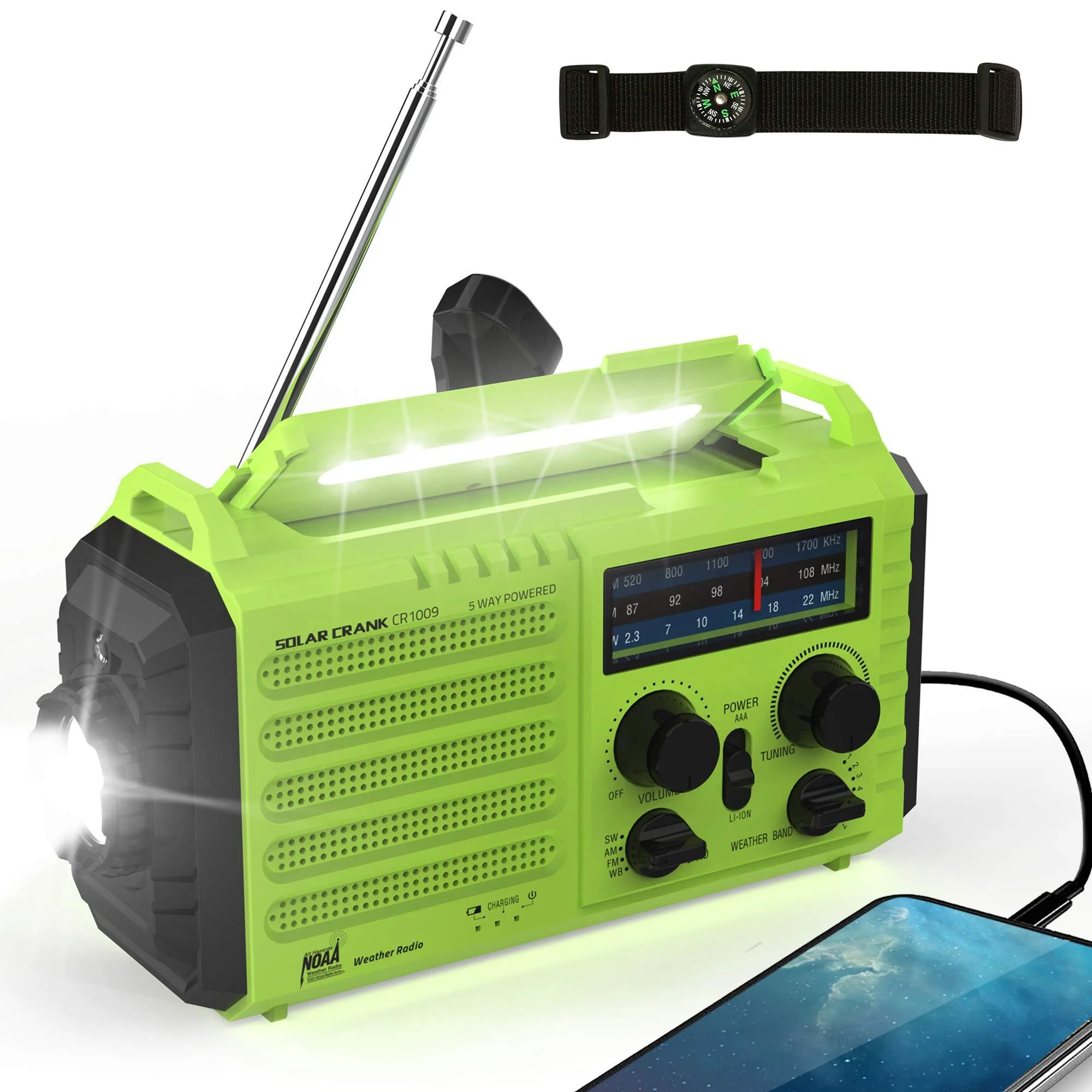 Emergency Radio Hand Crank Solar, 5000mAh AM/FM/SW NOAA Weather Radio, Portable Battery Operated Radio with Cell Phone Charger, 3W LED Flashlight & Reading Lamp, SOS for Home,Storm,Camping,Survival - Image 2