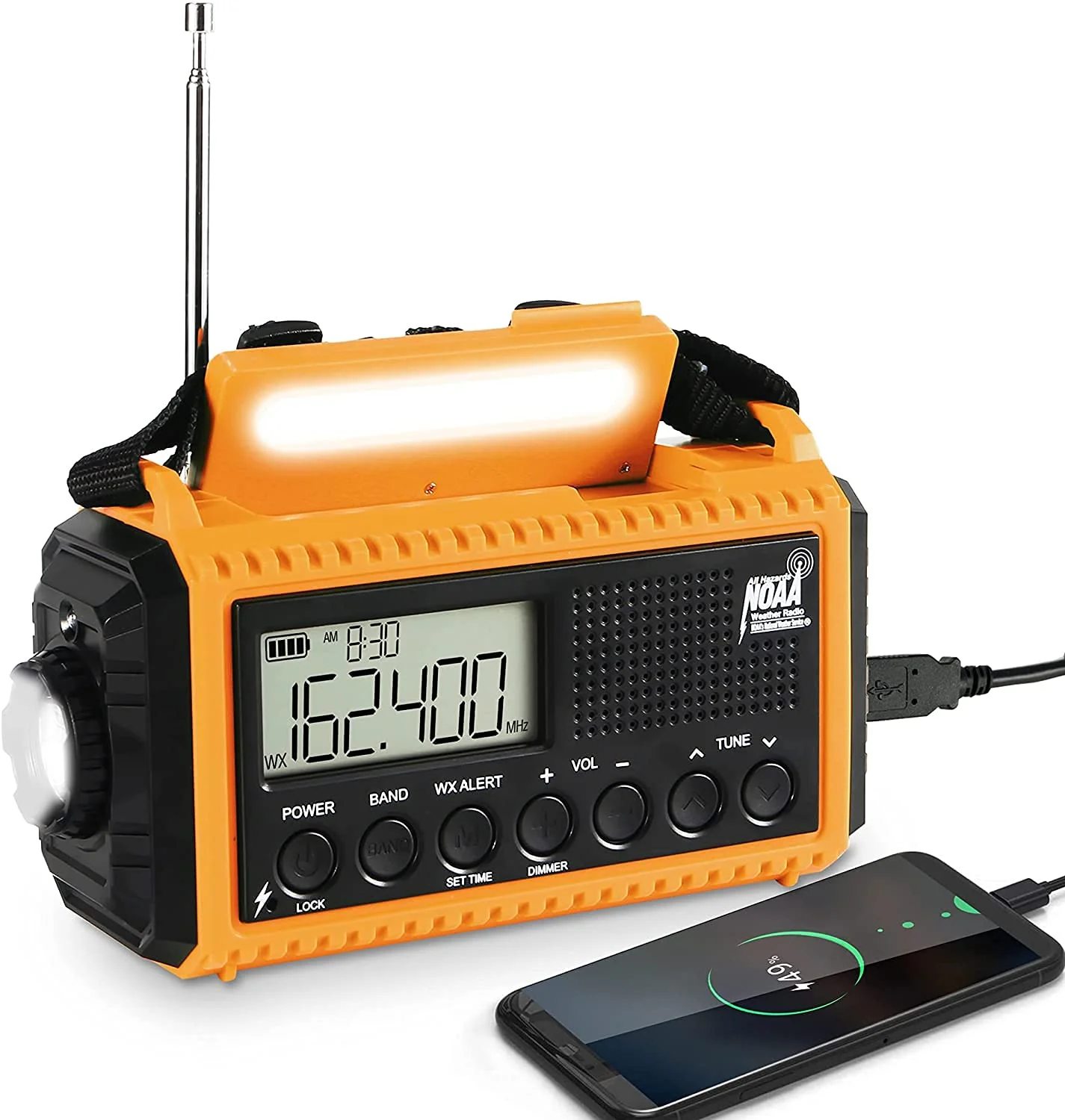 Emergency Weather Radio with AM/FM/NOAA/SW,5000mAh Alert SOS Survival Portable Radio,5 Ways Powered Solar Hand Crank Radio with Cellphone Charger, Flashlight, Reading Lamp, Headphone Jack for Outdoor