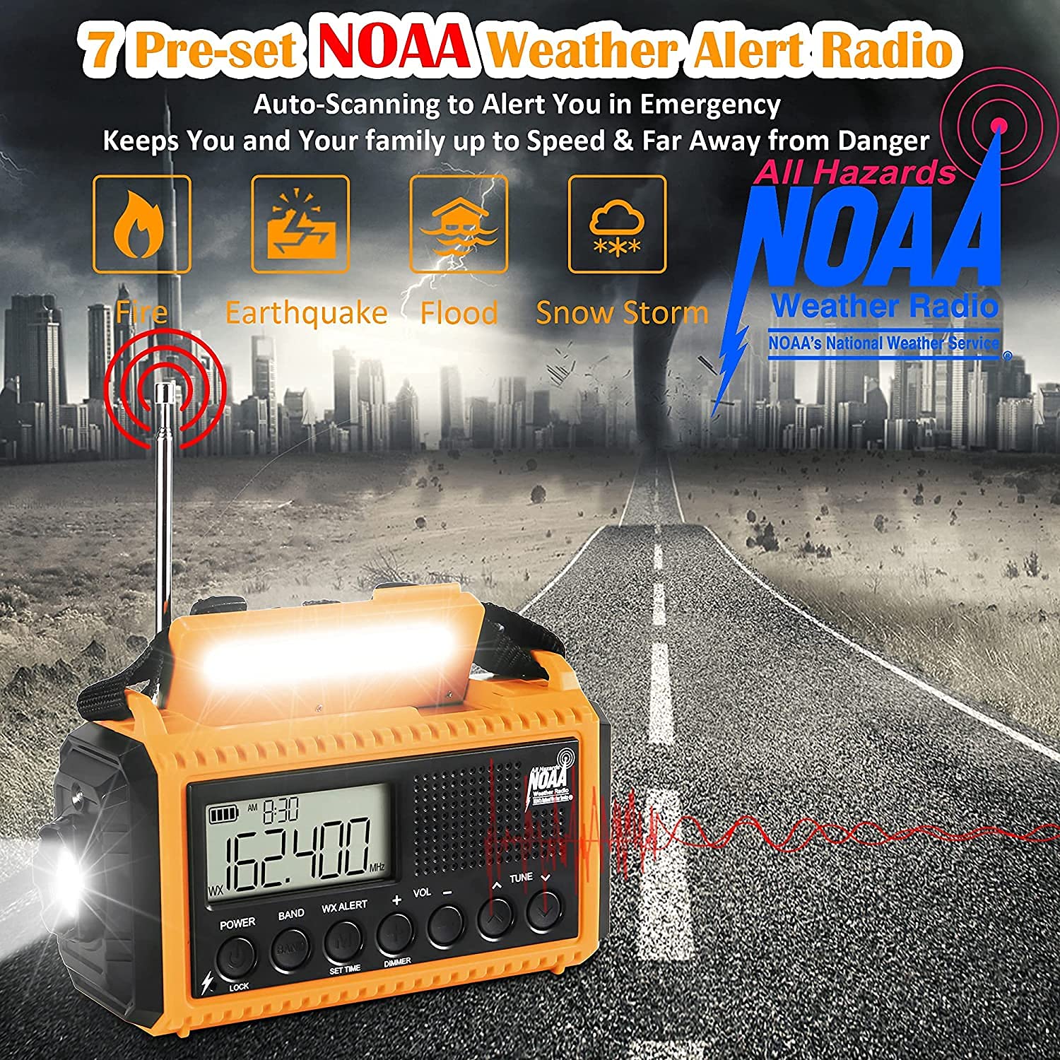 Emergency Weather Radio with AM/FM/NOAA/SW,5000mAh Alert SOS Survival Portable Radio,5 Ways Powered Solar Hand Crank Radio with Cellphone Charger, Flashlight, Reading Lamp, Headphone Jack for Outdoor - Image 2