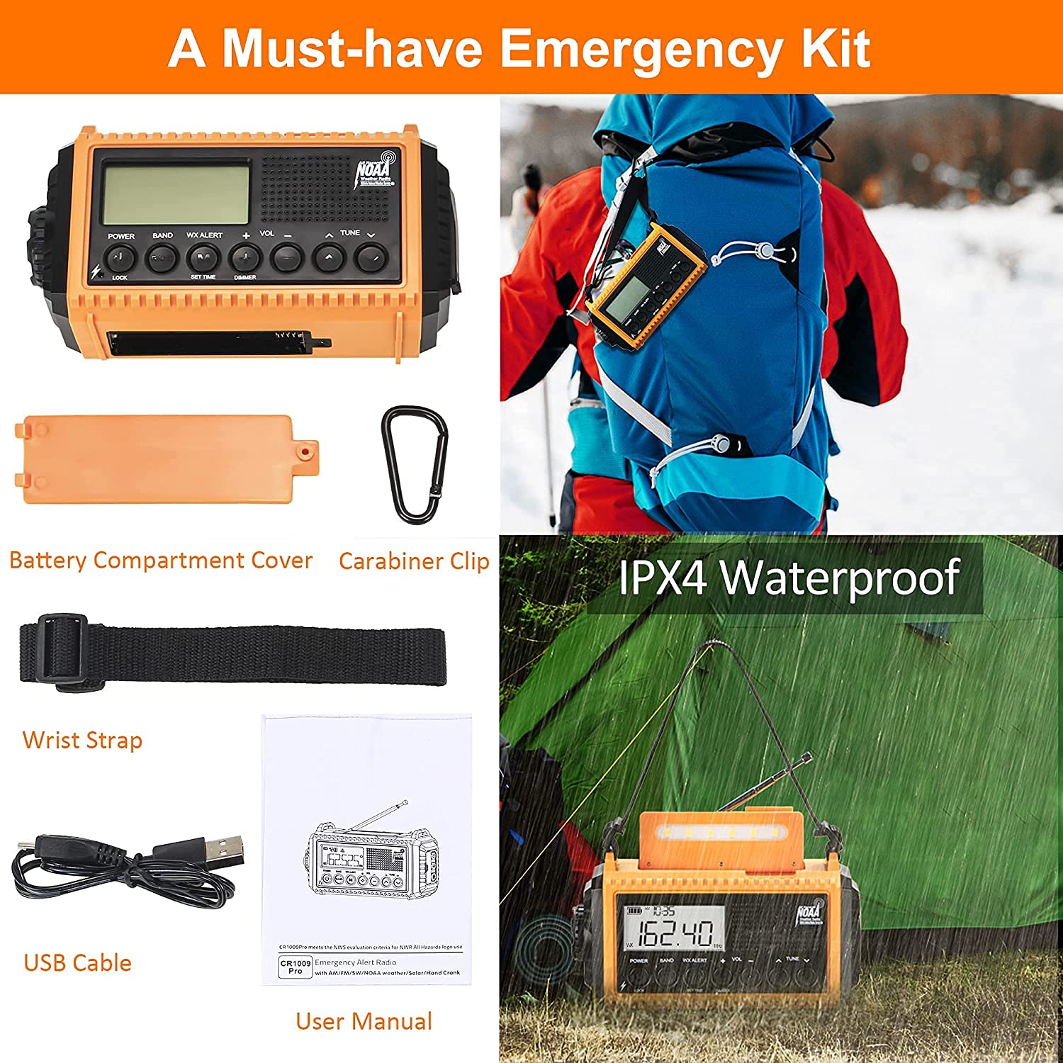 Emergency Weather Radio with AM/FM/NOAA/SW,5000mAh Alert SOS Survival Portable Radio,5 Ways Powered Solar Hand Crank Radio with Cellphone Charger, Flashlight, Reading Lamp, Headphone Jack for Outdoor - Image 7