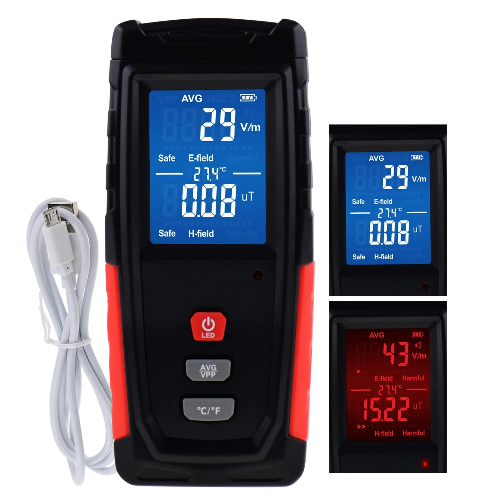 EMF Meter Digital Electromagnetic Field Radiation Detector with Sound Light Alarm Function, Rechargeable Handheld EMF Tester for Electric Magnetic Field Inspection, Home, Office and Ghost Hunting