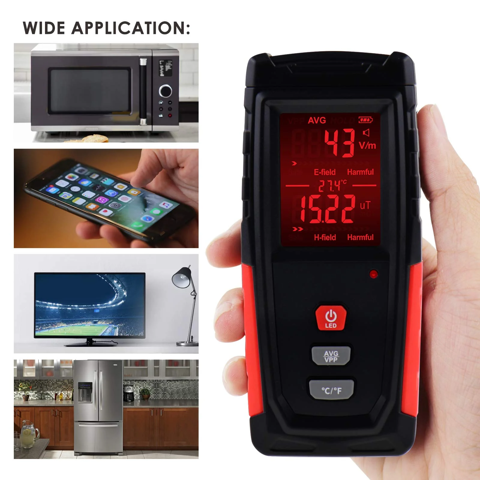 EMF Meter Digital Electromagnetic Field Radiation Detector with Sound Light Alarm Function, Rechargeable Handheld EMF Tester for Electric Magnetic Field Inspection, Home, Office and Ghost Hunting - Image 7
