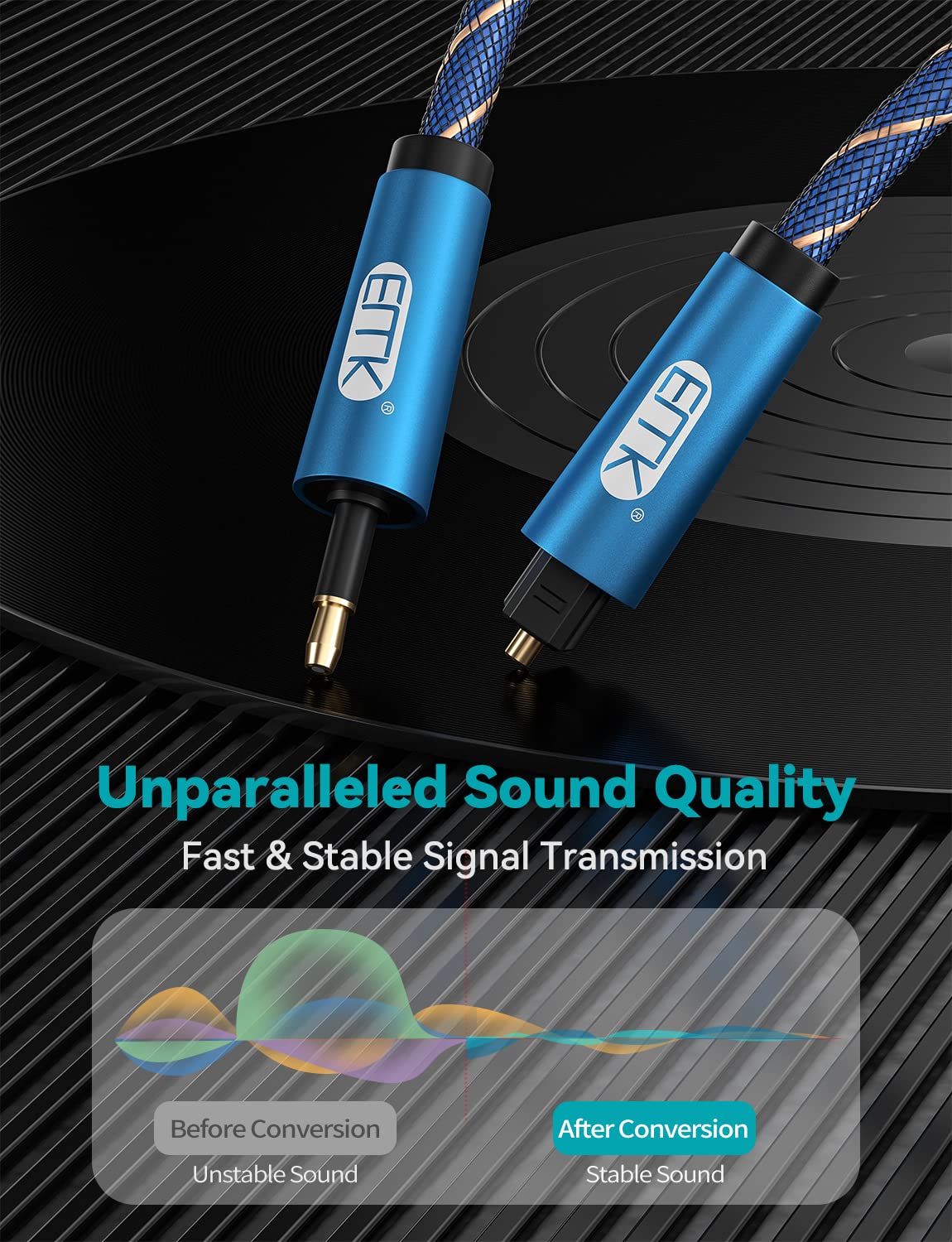 EMK 26ft/8m Toslink to Mini Toslink Digital Optical Audio Cable - Fiber Optic, S/PDIF, Home Theater, Sound Bar, TV, PS4, Xbox, MacBook Compatible - Image 5