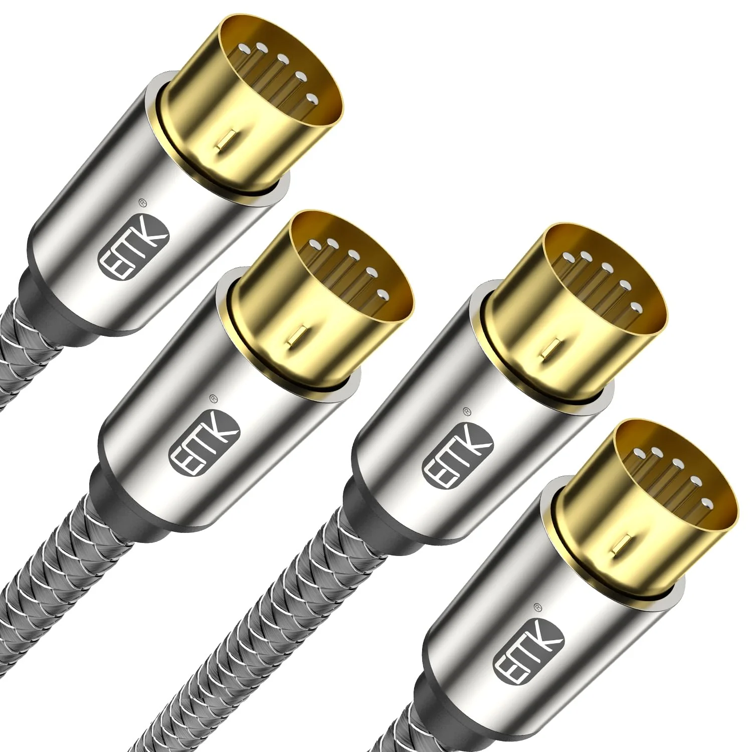 EMK Premium 5-Pin MIDI Cable (2 PCS, 5Ft/1.5M) - Nylon Braided Durable MIDI to MIDI Cord for Keyboard, Synthesizer, Guitar Pedal, Sampler, Audio Interface, Mixer - Gold-Plated Connectors 5-Pin MIDI Cable 2PCS 1.5M