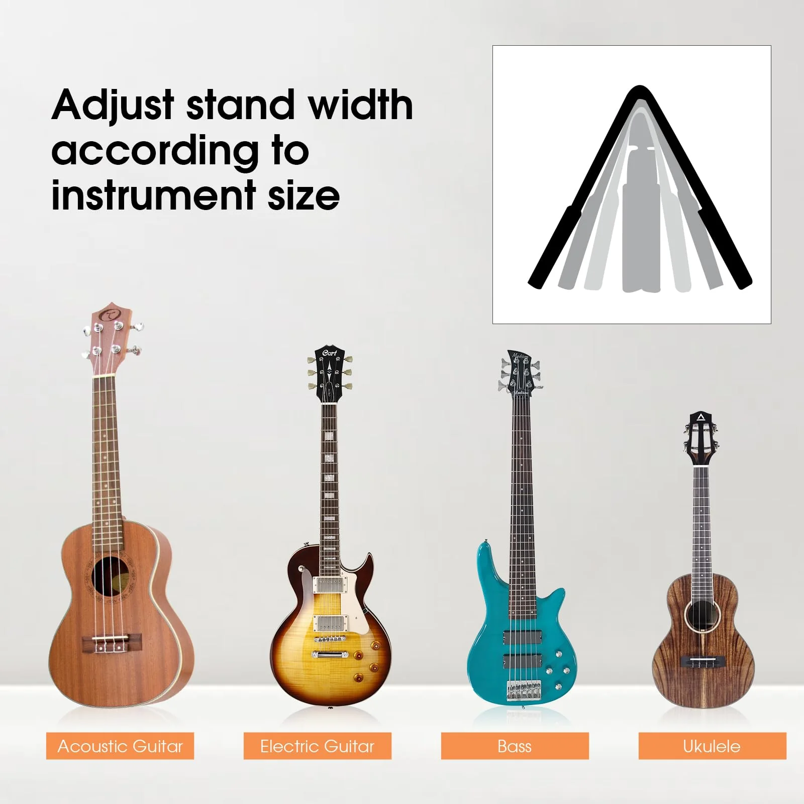 ENO MUSIC Alumium Alloy A-Frame Universal Folding Acoustic Guitar Stand, Suitable for Electric Bass Guitars , Silver - Image 4