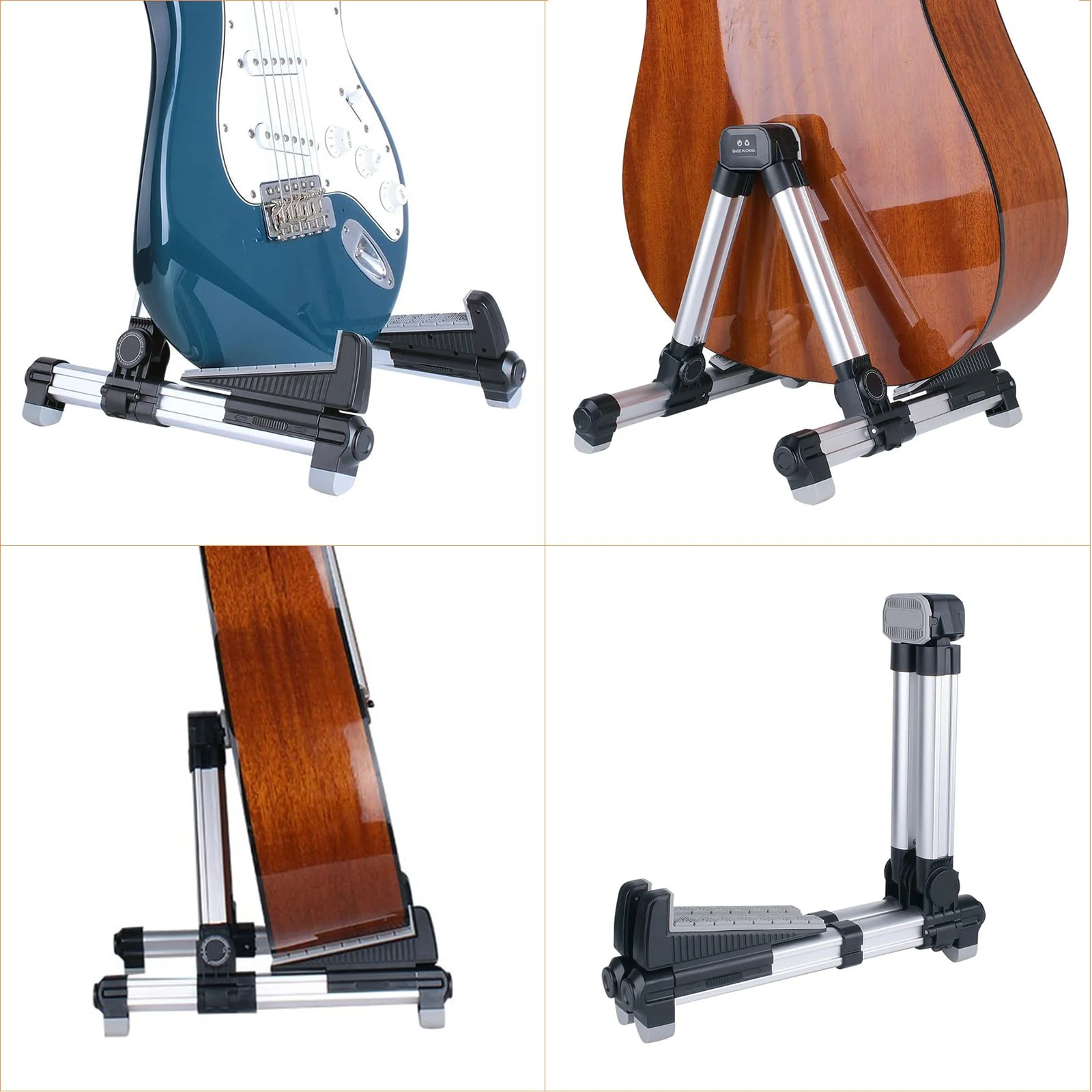 ENO MUSIC Alumium Alloy A-Frame Universal Folding Acoustic Guitar Stand, Suitable for Electric Bass Guitars , Silver - Image 6