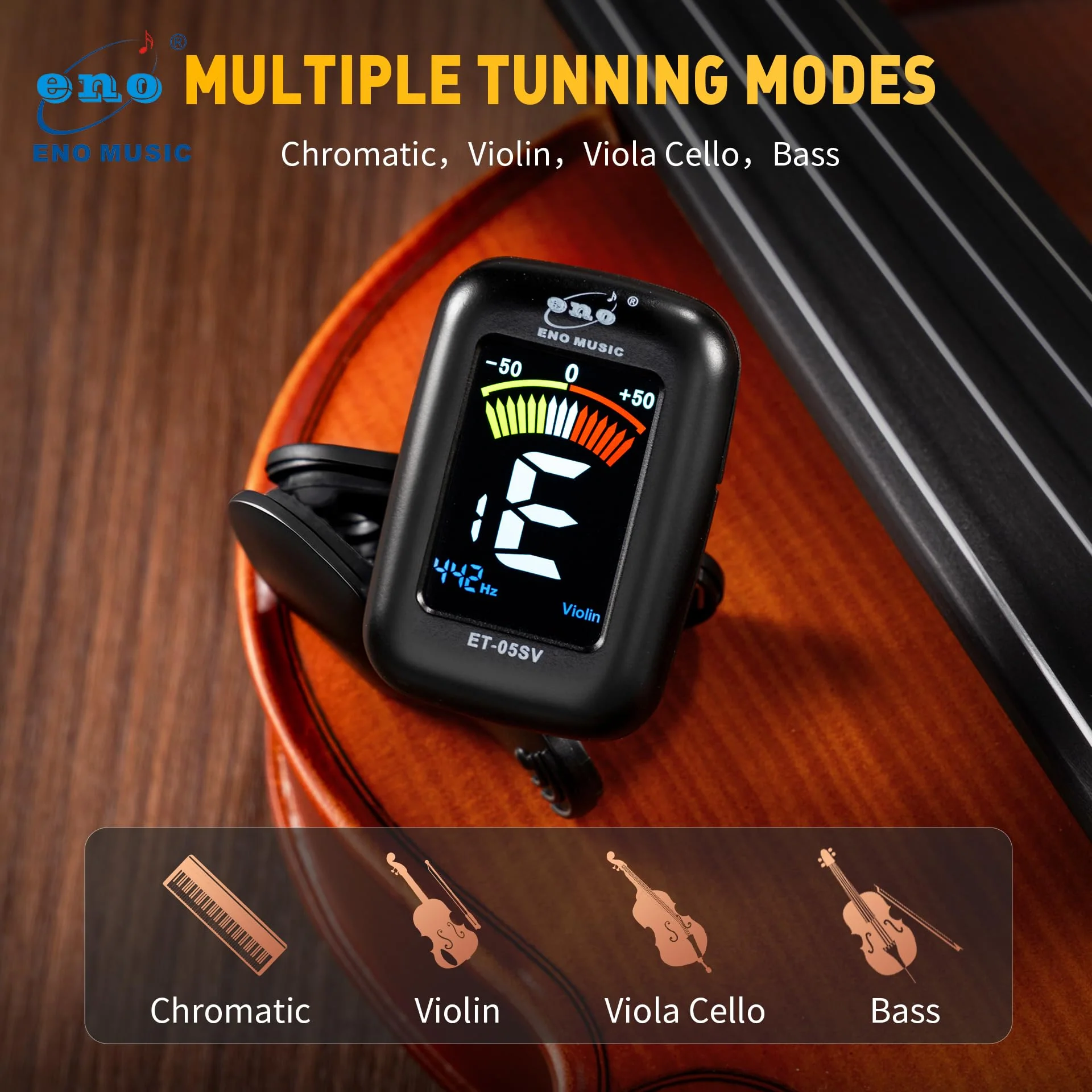 ENO MUSIC Professional Violin Viola Tuner, Colorful LCD Display Easy Control Clip on Accurate Violin Tuner ET-05SV - Image 8