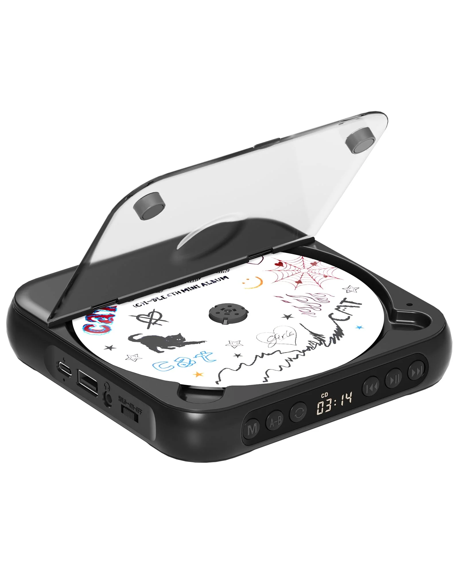ENVYCLOUD CD Player Portable with Dual Stereo Speakers, Rechargeable Portable Player with Bluetooth for Home with Headphones, Support CD/AUX/USB,Black Black