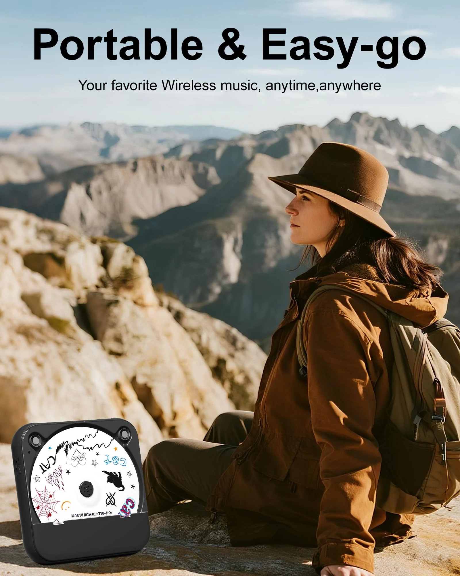 ENVYCLOUD CD Player Portable with Dual Stereo Speakers, Rechargeable Portable Player with Bluetooth for Home with Headphones, Support CD/AUX/USB,Black Black - Image 5
