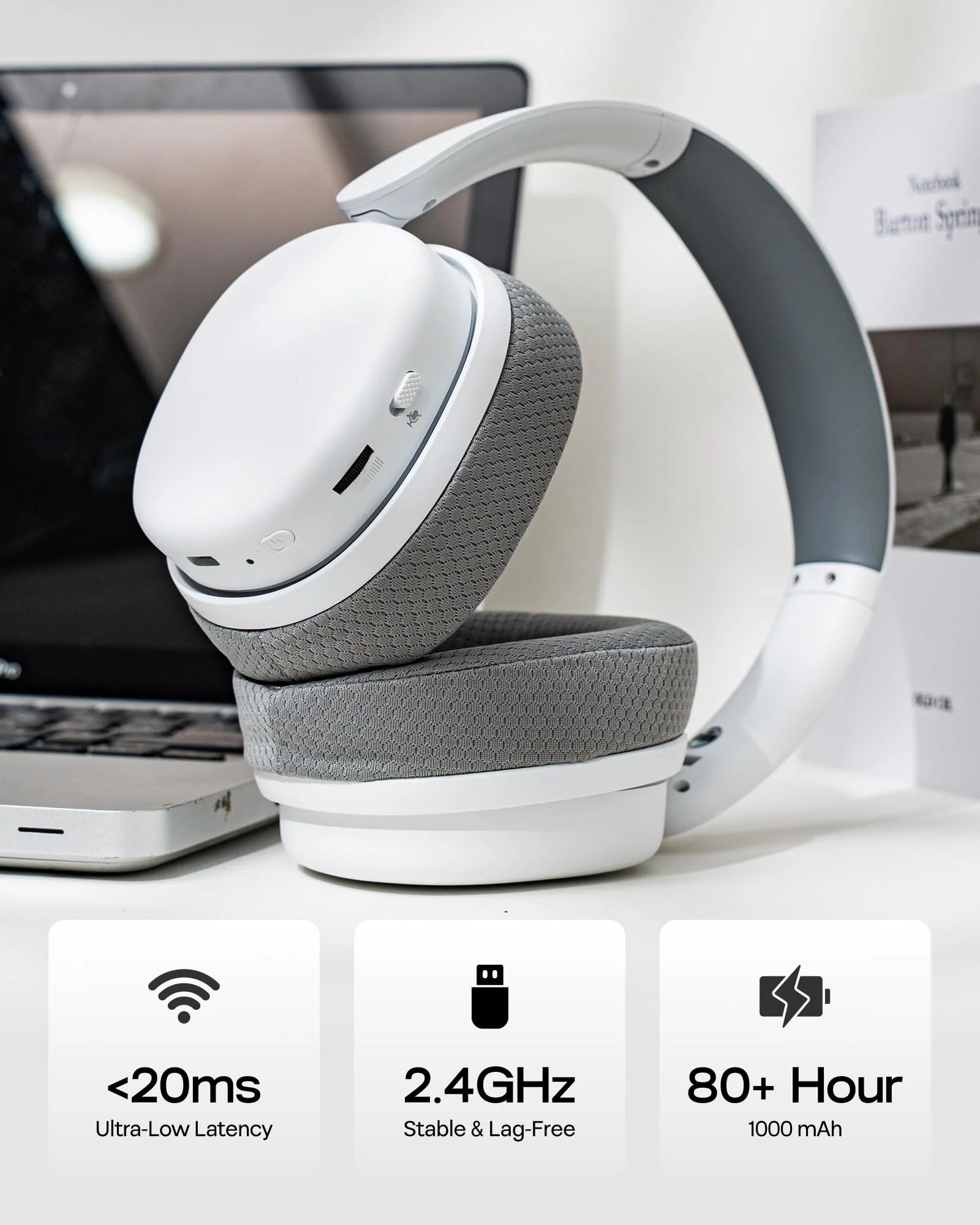 EPOMAKER X Aula G7 Pro Wireless Gaming Headset, Dual Mode BT5.3 & 2.4GHz, 7.1 Surround Sound, 80+ Hour Battery, RGB Light, with Noise Canceling Mic for PS5, PS4, Switch, PC (White) White - Image 3